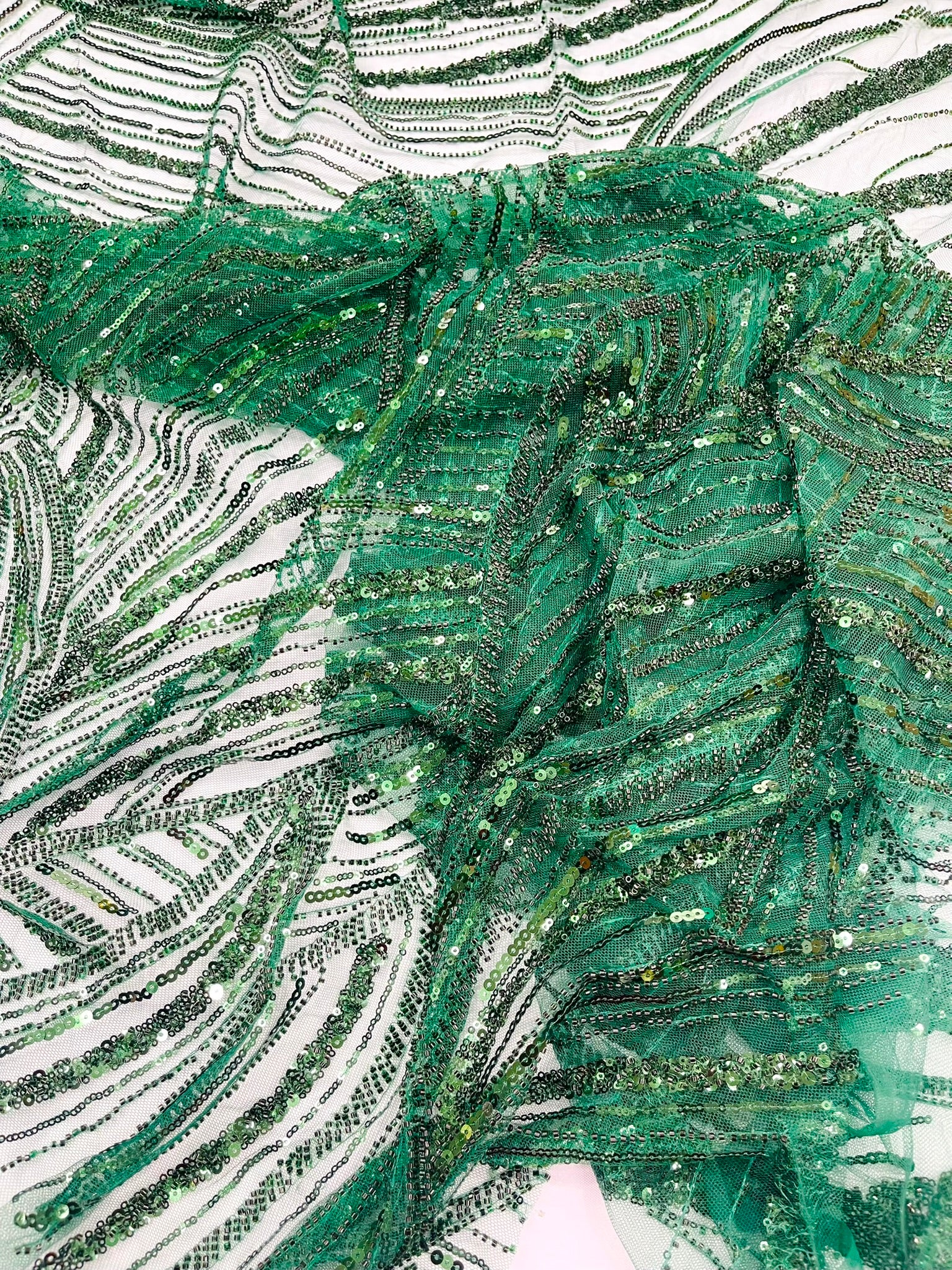 Luxury Feather Damask Beaded Lace Fabric| Prom| Wedding| By The Yard.