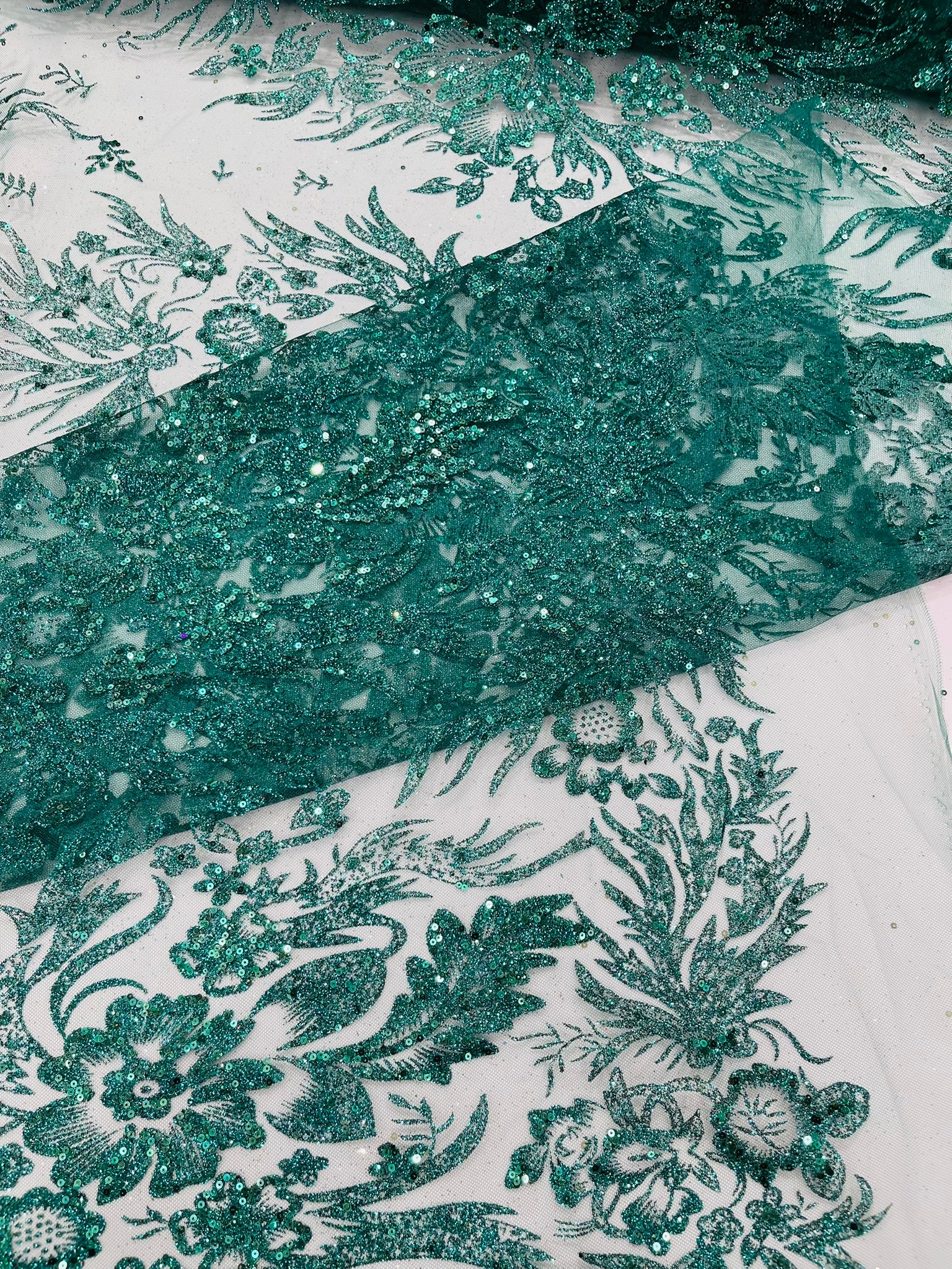 Big Glitter Damask Design On A Mesh Lace Fabric/Prom/Sold By The Yard