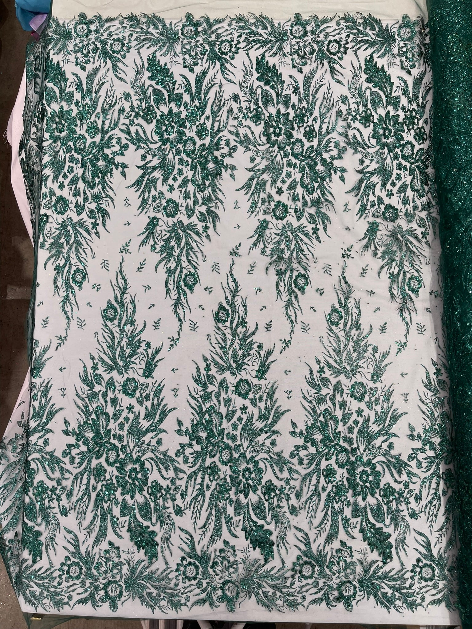 Big Glitter Damask Design On A Mesh Lace Fabric/Prom/Sold By The Yard