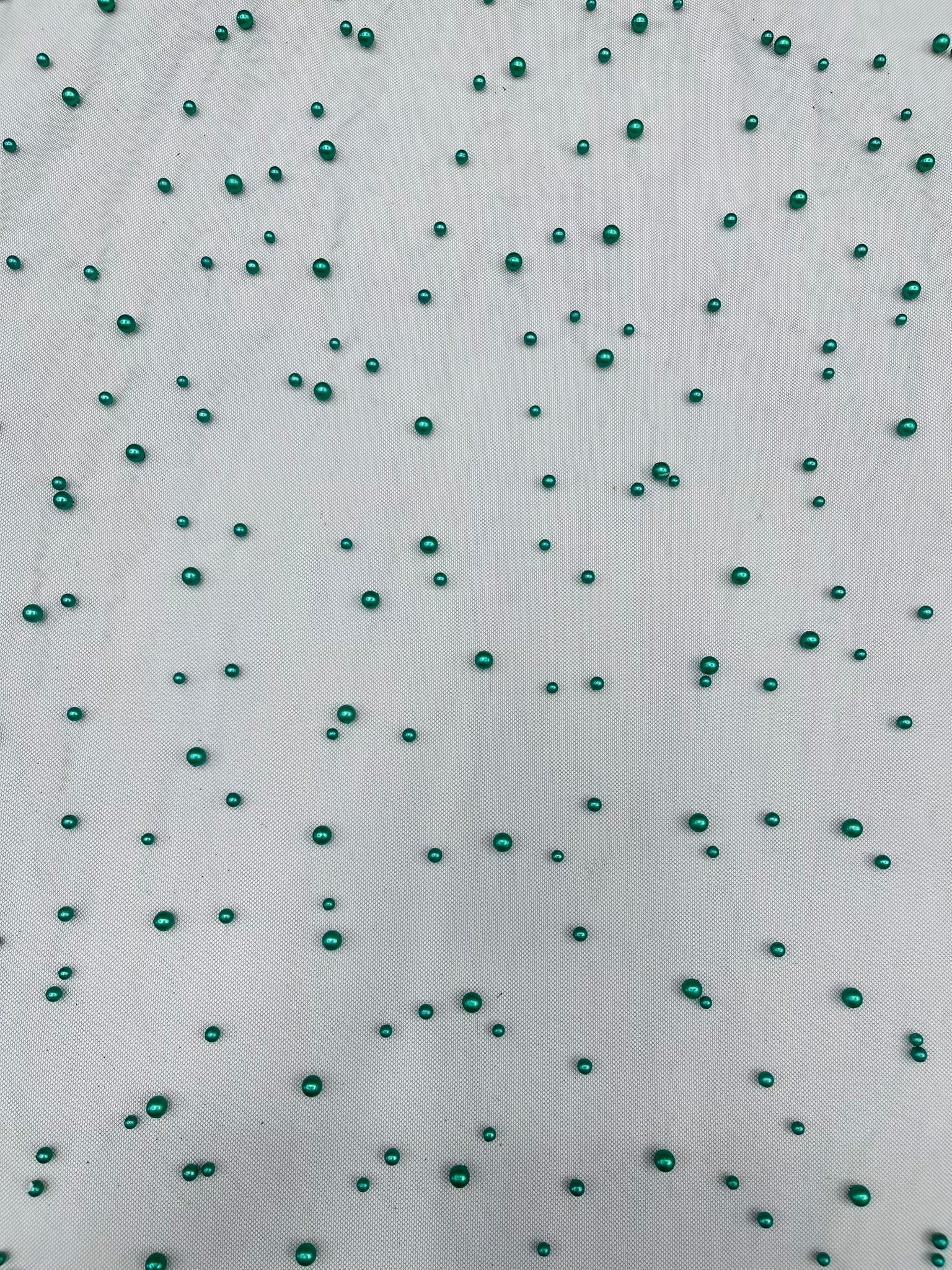 Scattered Pearls Studded Mesh, 2-Way Stretch, Sold by the yard.