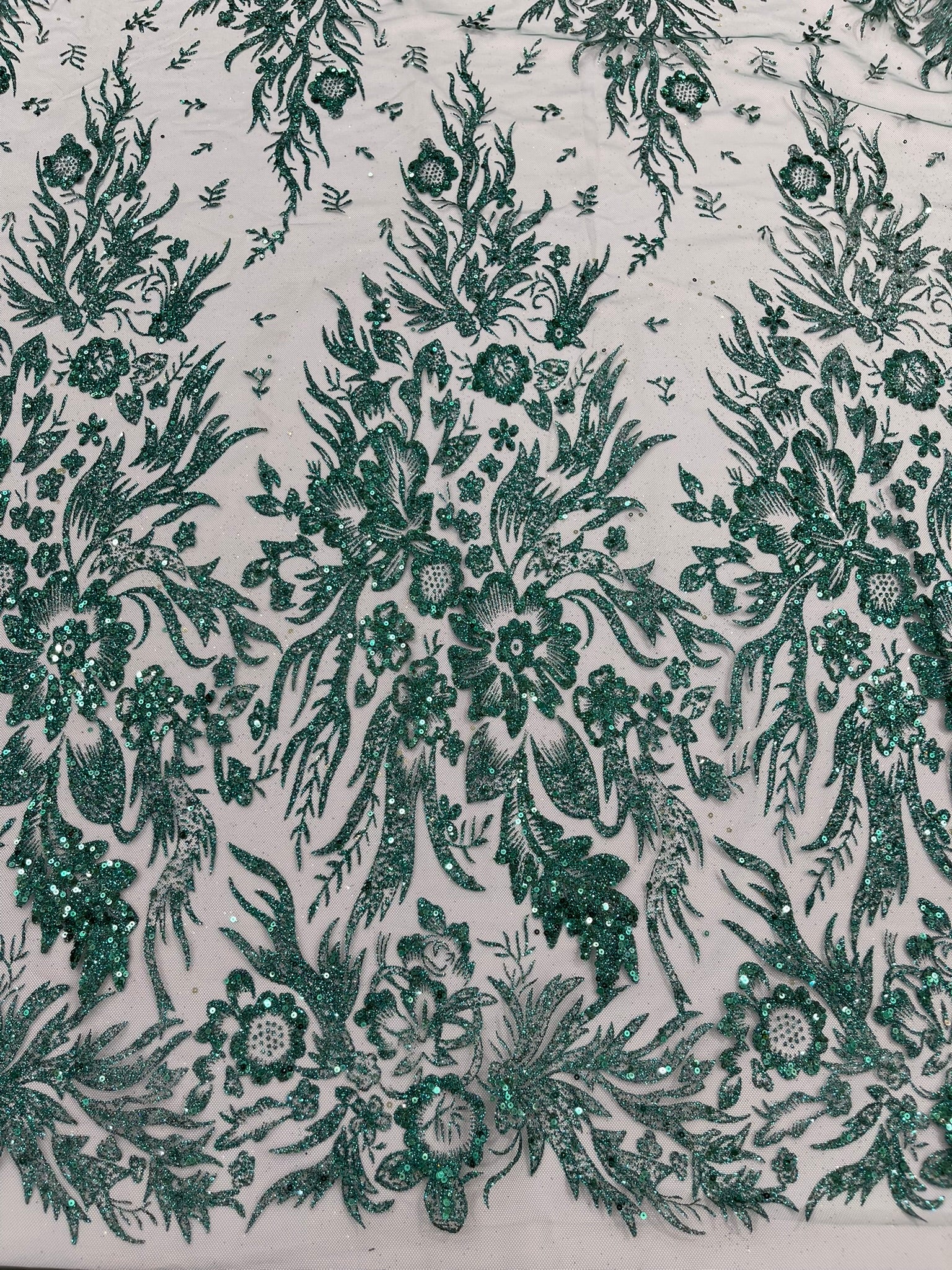 Big Glitter Damask Design On A Mesh Lace Fabric/Prom/Sold By The Yard