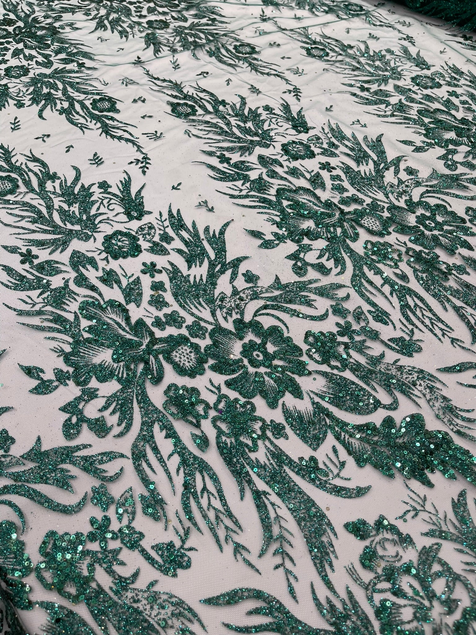 Big Glitter Damask Design On A Mesh Lace Fabric/Prom/Sold By The Yard