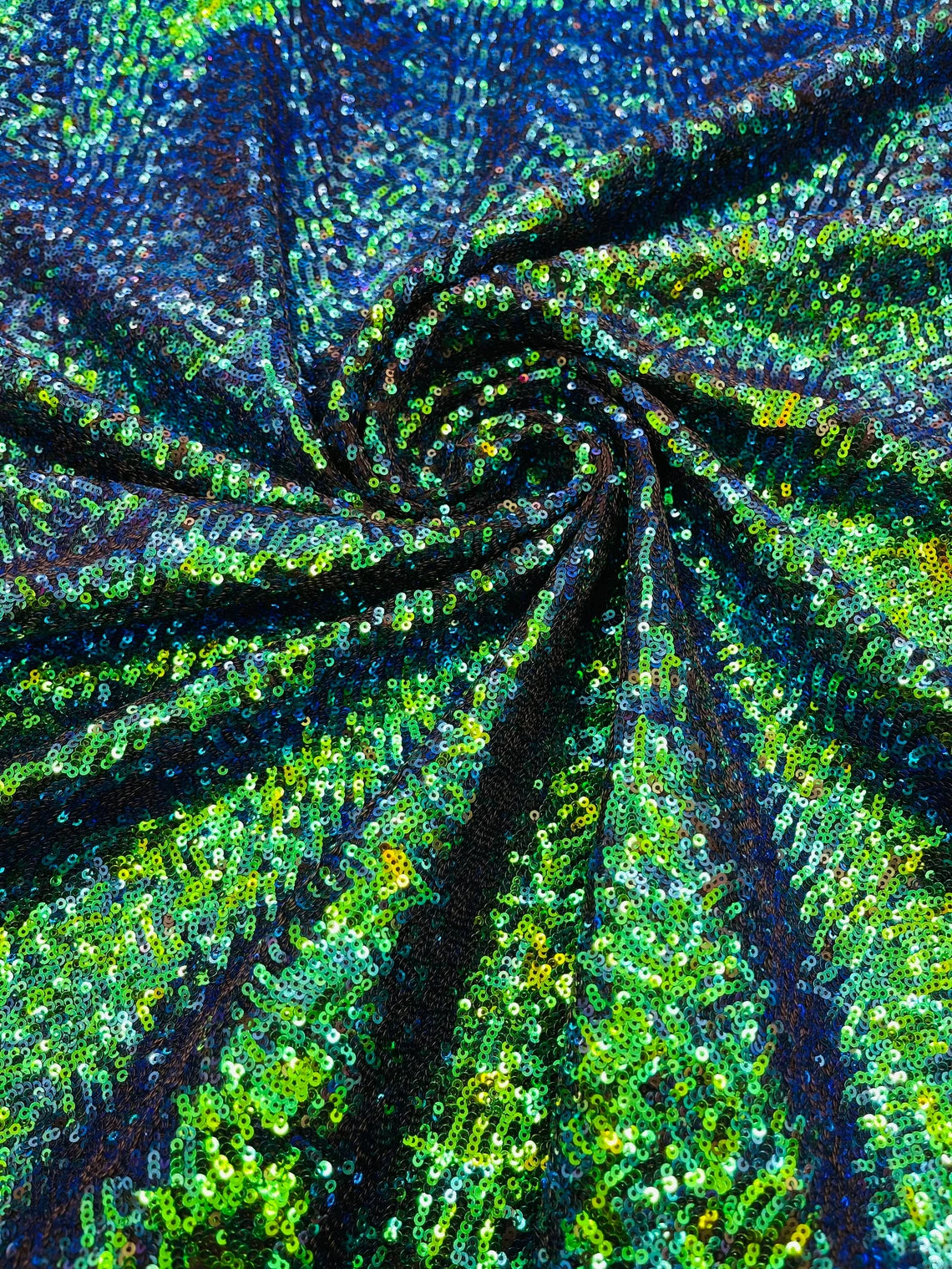 Mini Glitz Sequins on Milliskin - Iridescent Green - 4 Way Stretch Milliskin Stretch Spandex Fabric by Yard