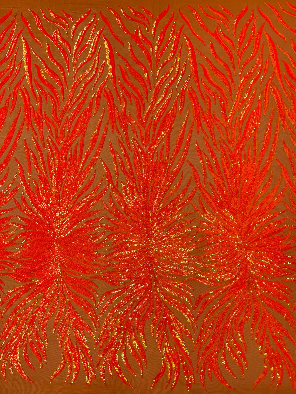 Wings Design Sequins Fabric - Iridescent Orange - 4 Way Stretch Wings Pattern Sequins Fabric By Yard