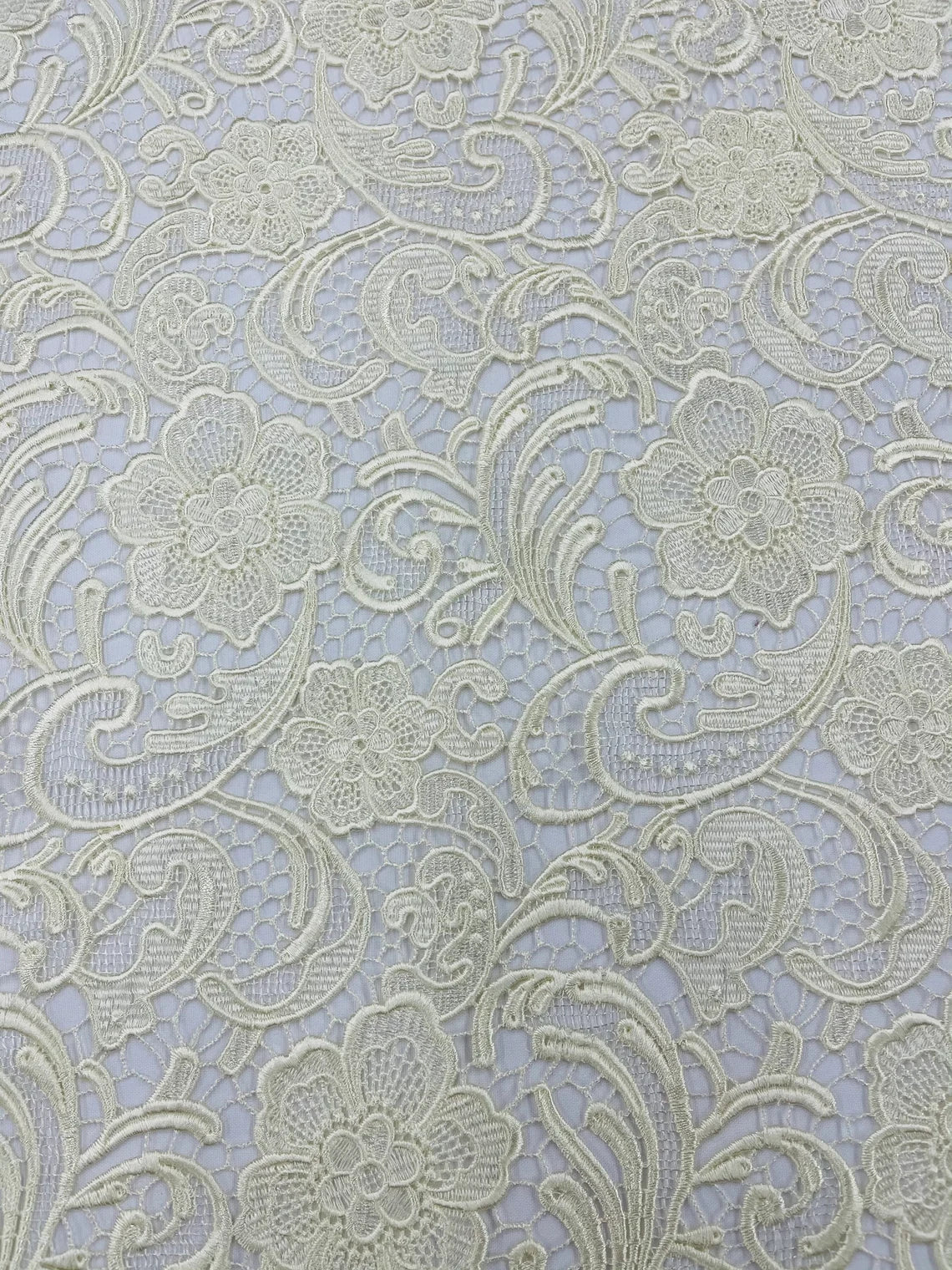 Floral Design Guipure Fabric - Ivory - Floral Lace Guipure Wedding Bridal Dress Fabrics by the Yard