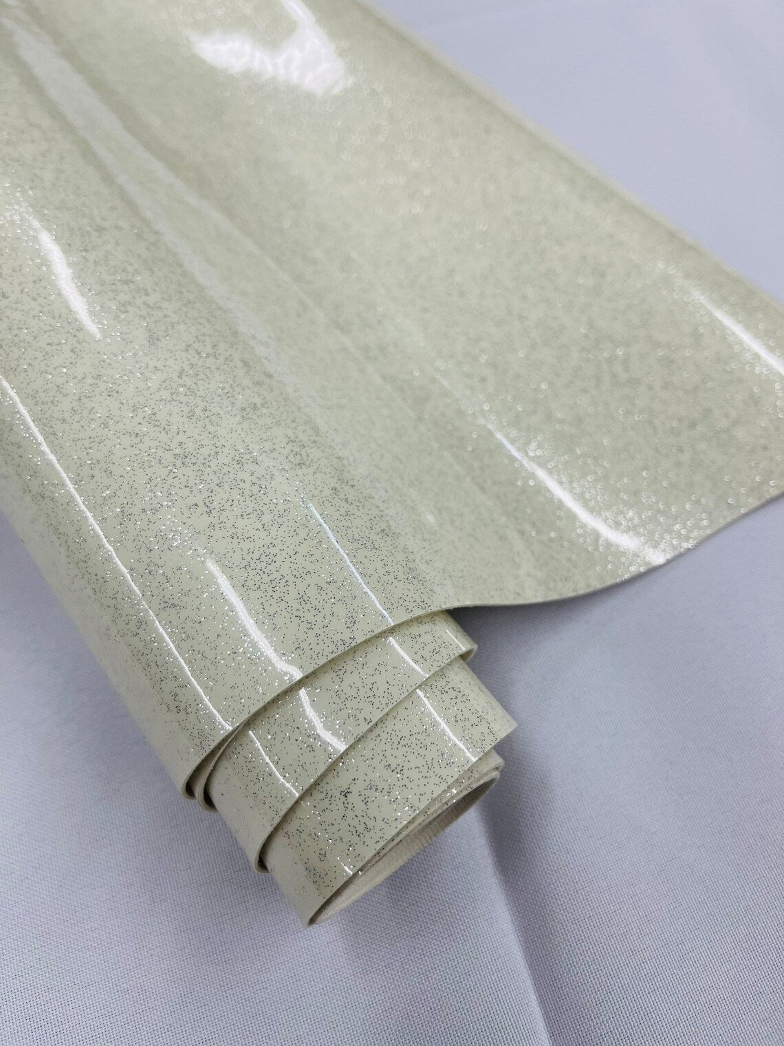 Metallic Glitter Vinyl Fabric - Ivory - High Quality Shiny Glitter Vinyl Fabric By Yard