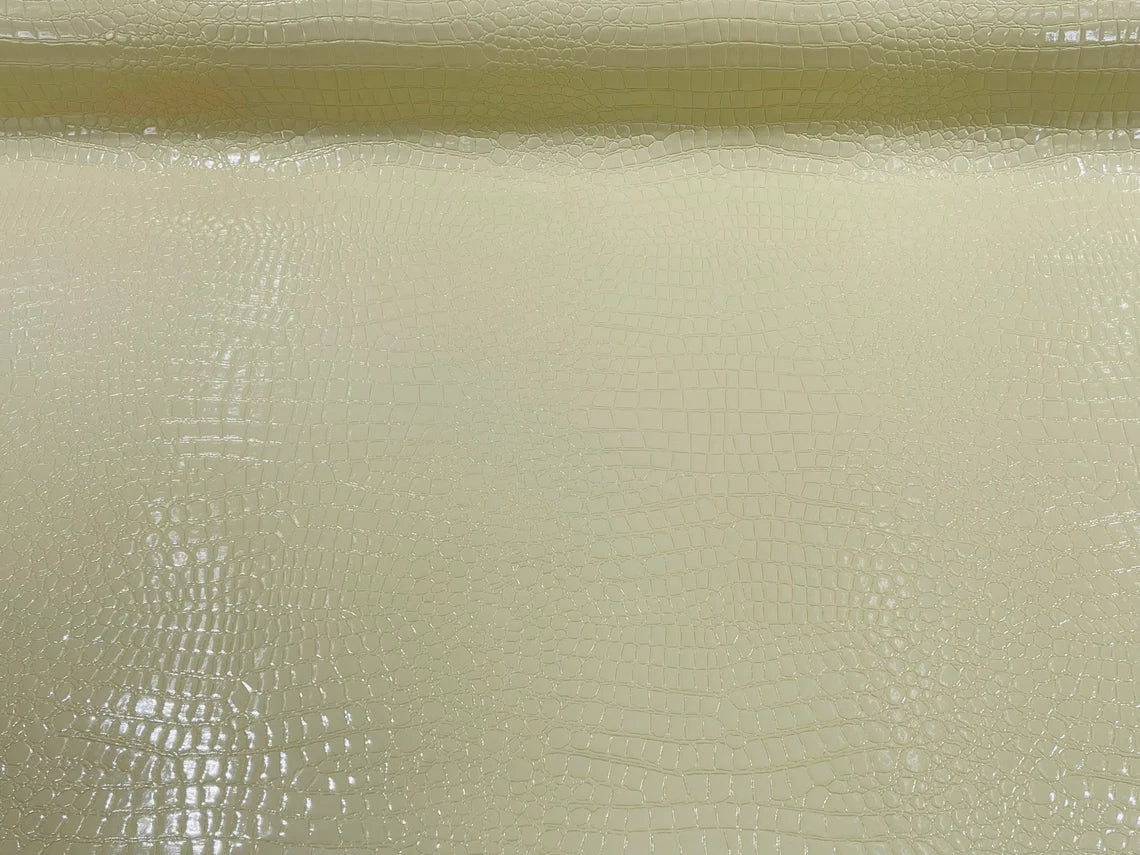 Faux Alligator Skin Vinyl Fabric - Ivory / Cream - High Quality Vinyl Alligator Animal Print Fabric By Yard