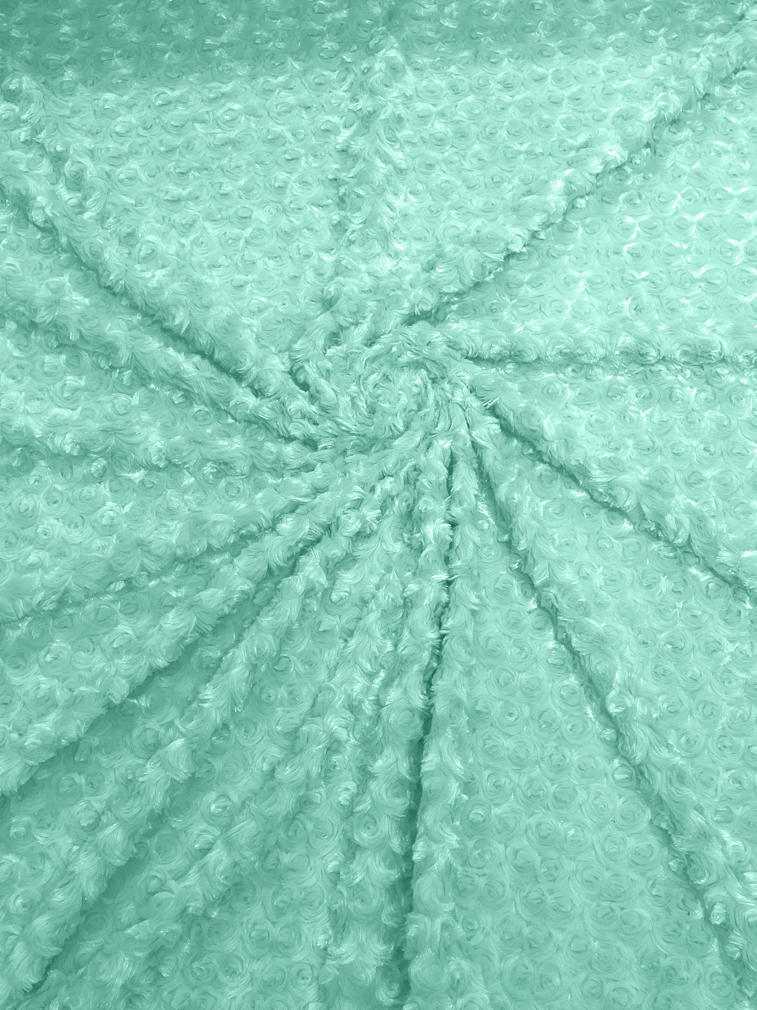 Icy Mint - Minky Swirl Rose Blossom Ball Rosebud Plush Fur Fabric Polyester- 58" Wide Sold By The Yard