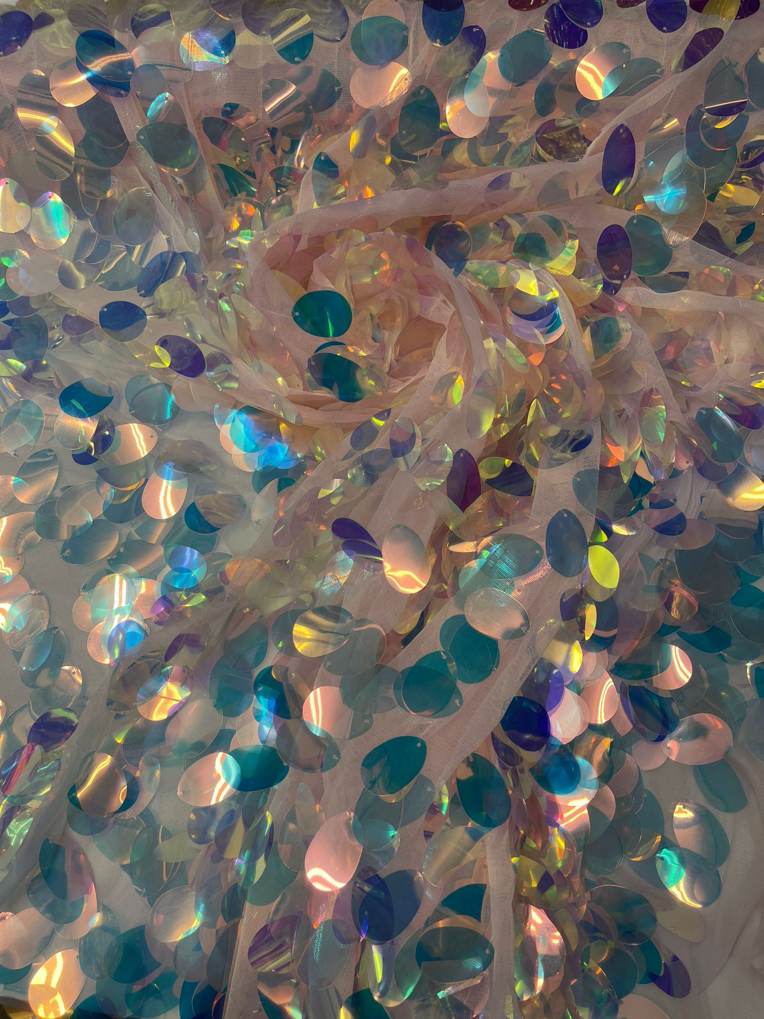 Jumbo Sequins Oval Sequin Paillette/Tear Drop Mermaid Big Sequins Fabric Mesh/ 54 Inches Wide.