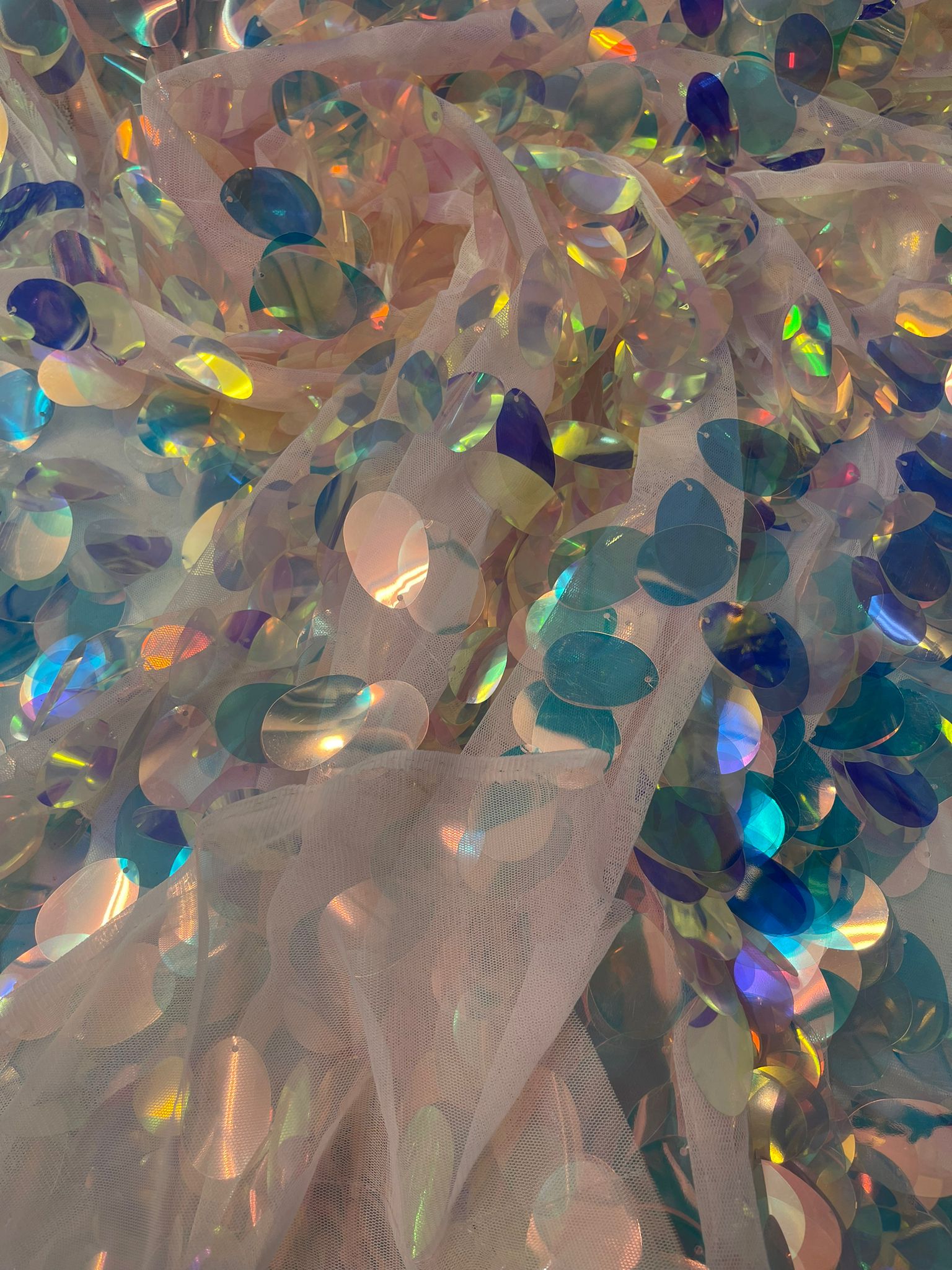 Jumbo Sequins Oval Sequin Paillette/Tear Drop Mermaid Big Sequins Fabric Mesh/ 54 Inches Wide.