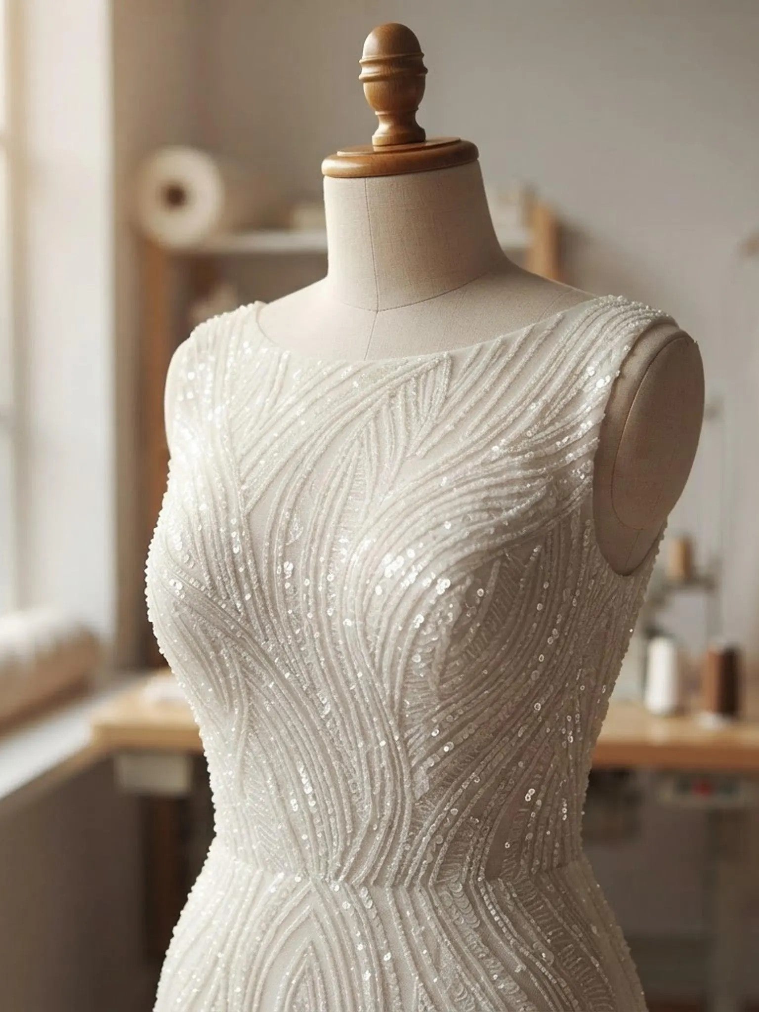 Luxury Feather Damask Beaded Lace Fabric| Prom| Wedding| By The Yard.