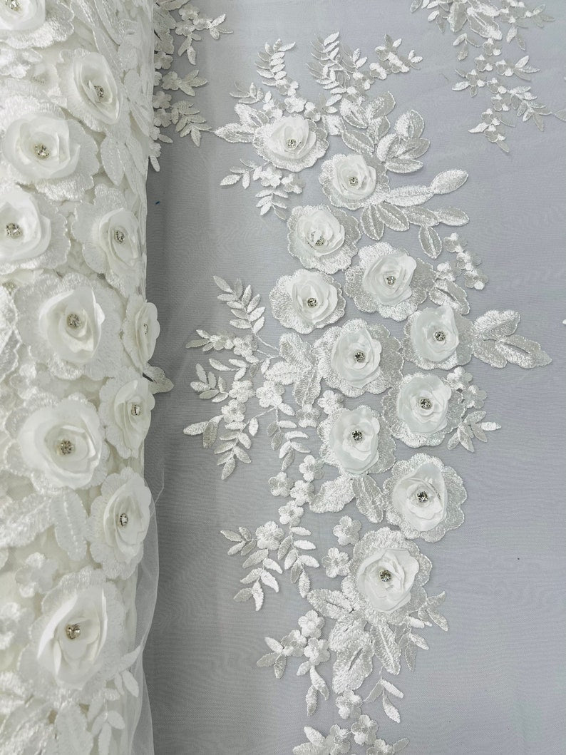 3D ROSE RHINESTONE LACE (by the yard)