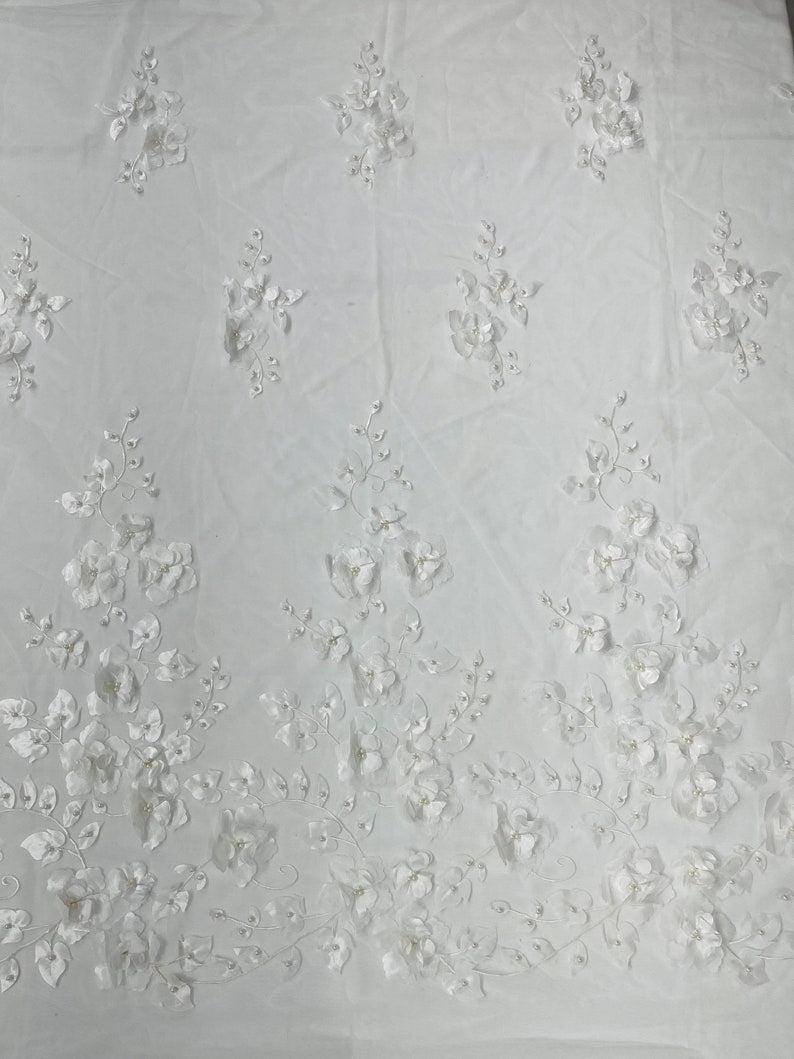 3D FLOWER PEARL LACE SINGLE BORDER (by the yard)