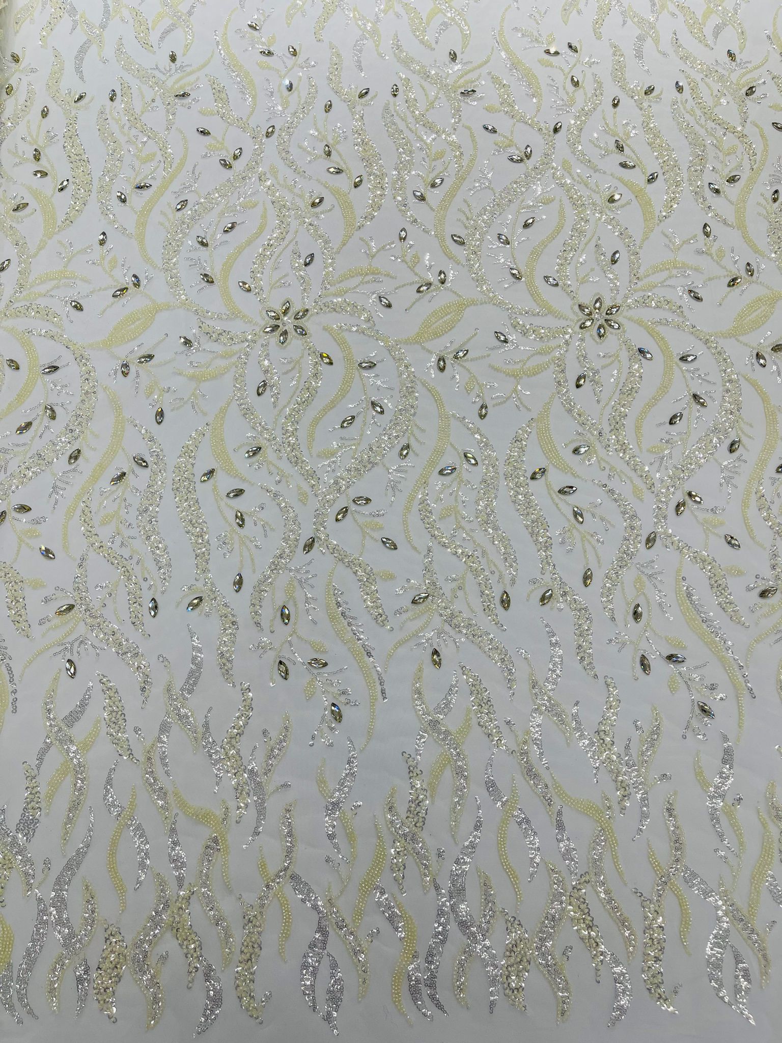 Ivory Vine Design Embroider And Heavy Beading/Sequins On A Mesh Lace Fabric/Wedding Lace/Costplay.