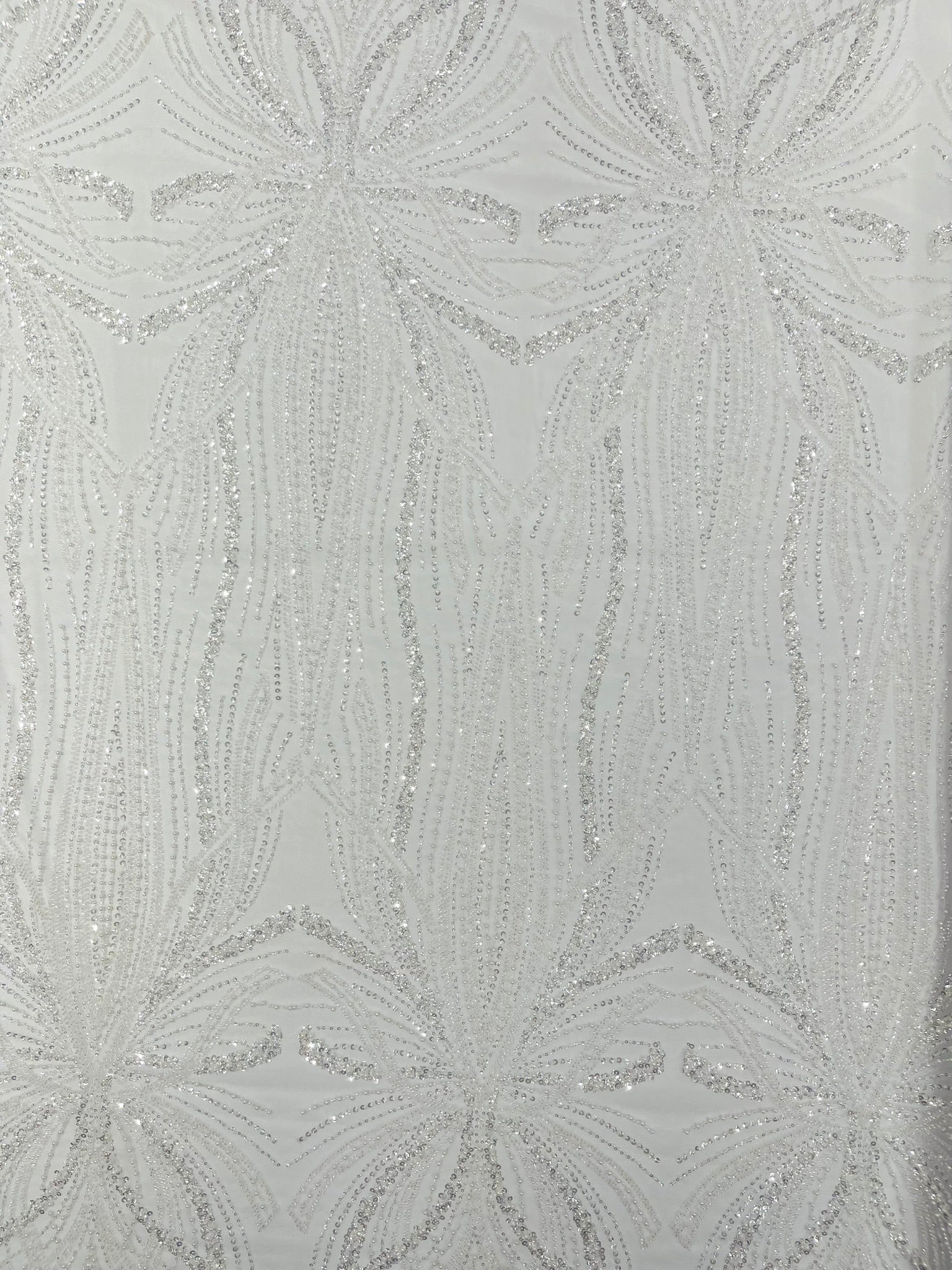 Palm Beaded Lace Fabric, Heavy Embroidered Design on 58" Mesh for Dresses