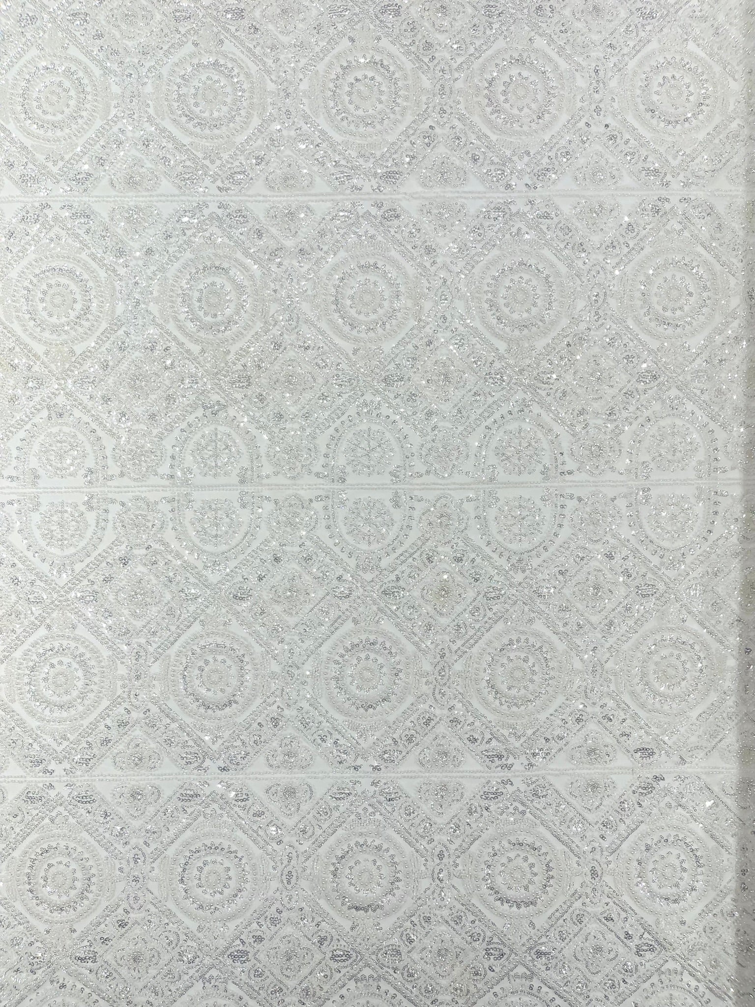 Geometric Beaded Lace Fabric, Heavy Embroidered Design on 58" Mesh for Dresses