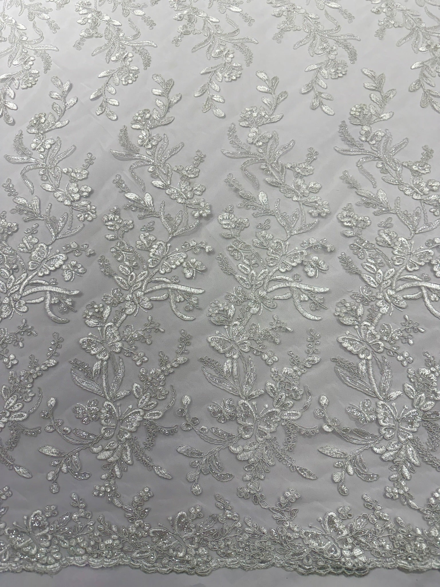 Corded Lace with Butterfly Embroidery and Sequin on Mesh 54" Wide | VIP Textile Inc.