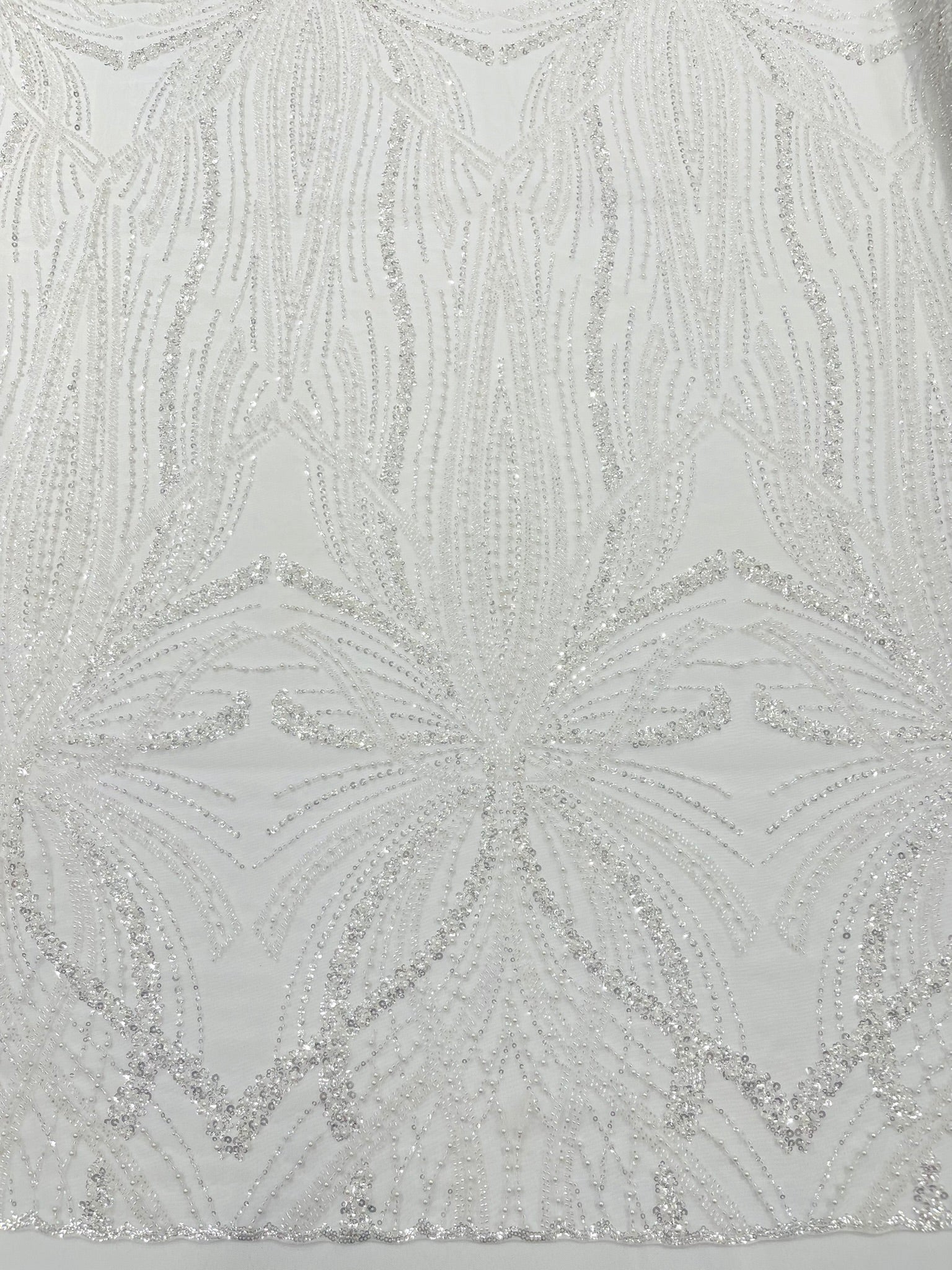 Palm Beaded Lace Fabric, Heavy Embroidered Design on 58" Mesh for Dresses