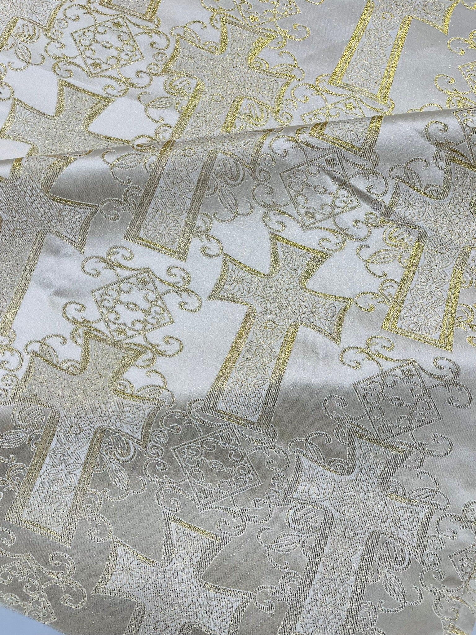 METALLIC BIG CROSS JACQUARD SATIN FABRIC (by the yard)