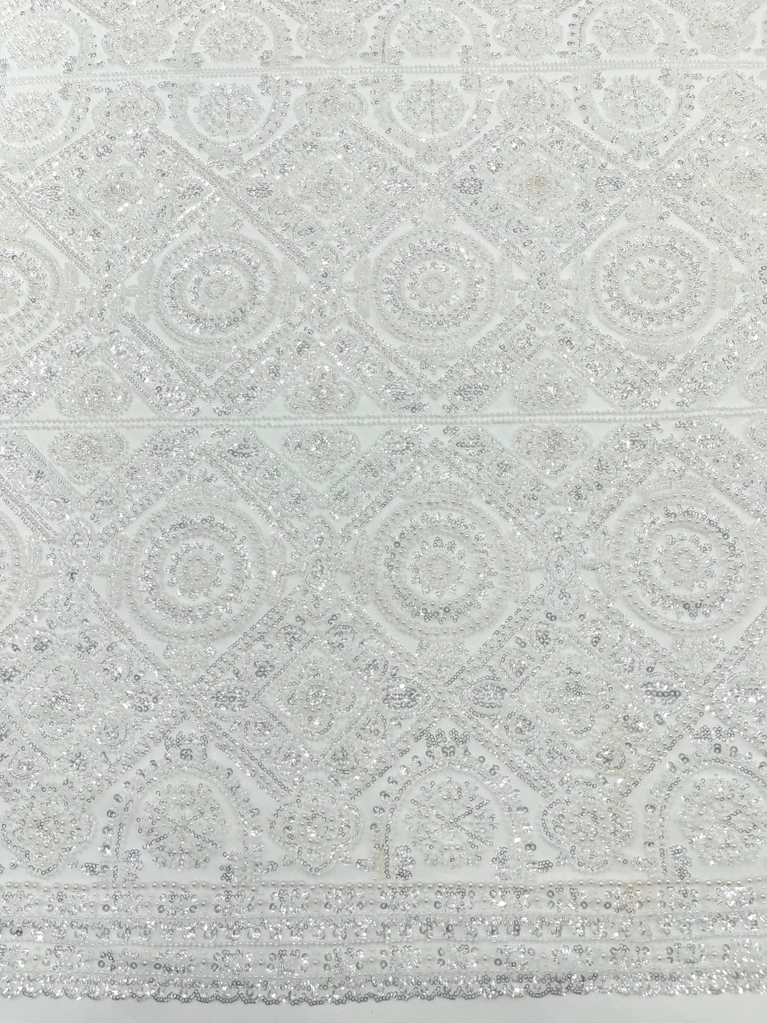 Geometric Beaded Lace Fabric, Heavy Embroidered Design on 58" Mesh for Dresses