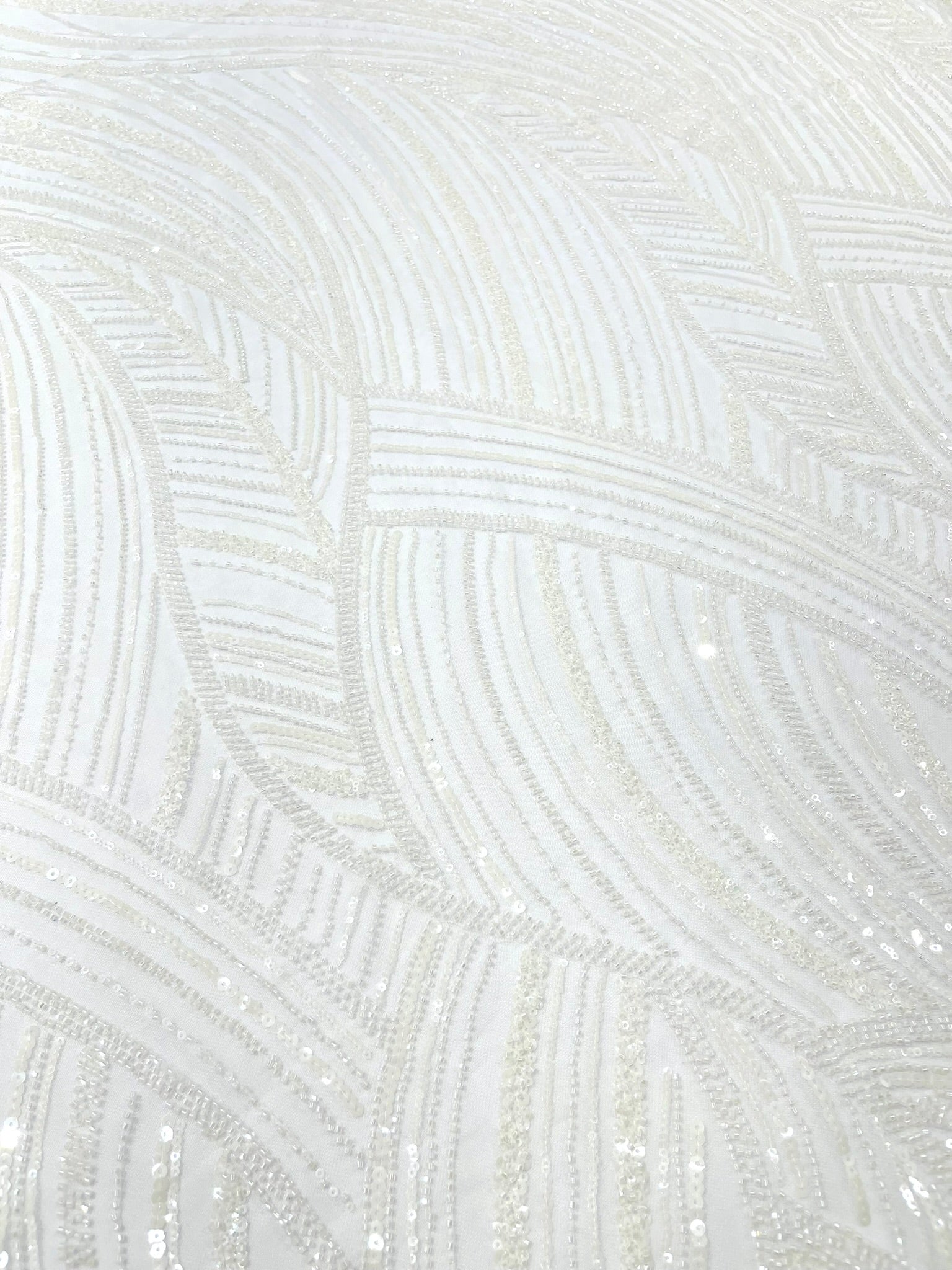 Luxury Feather Damask Beaded Lace Fabric| Prom| Wedding| By The Yard.