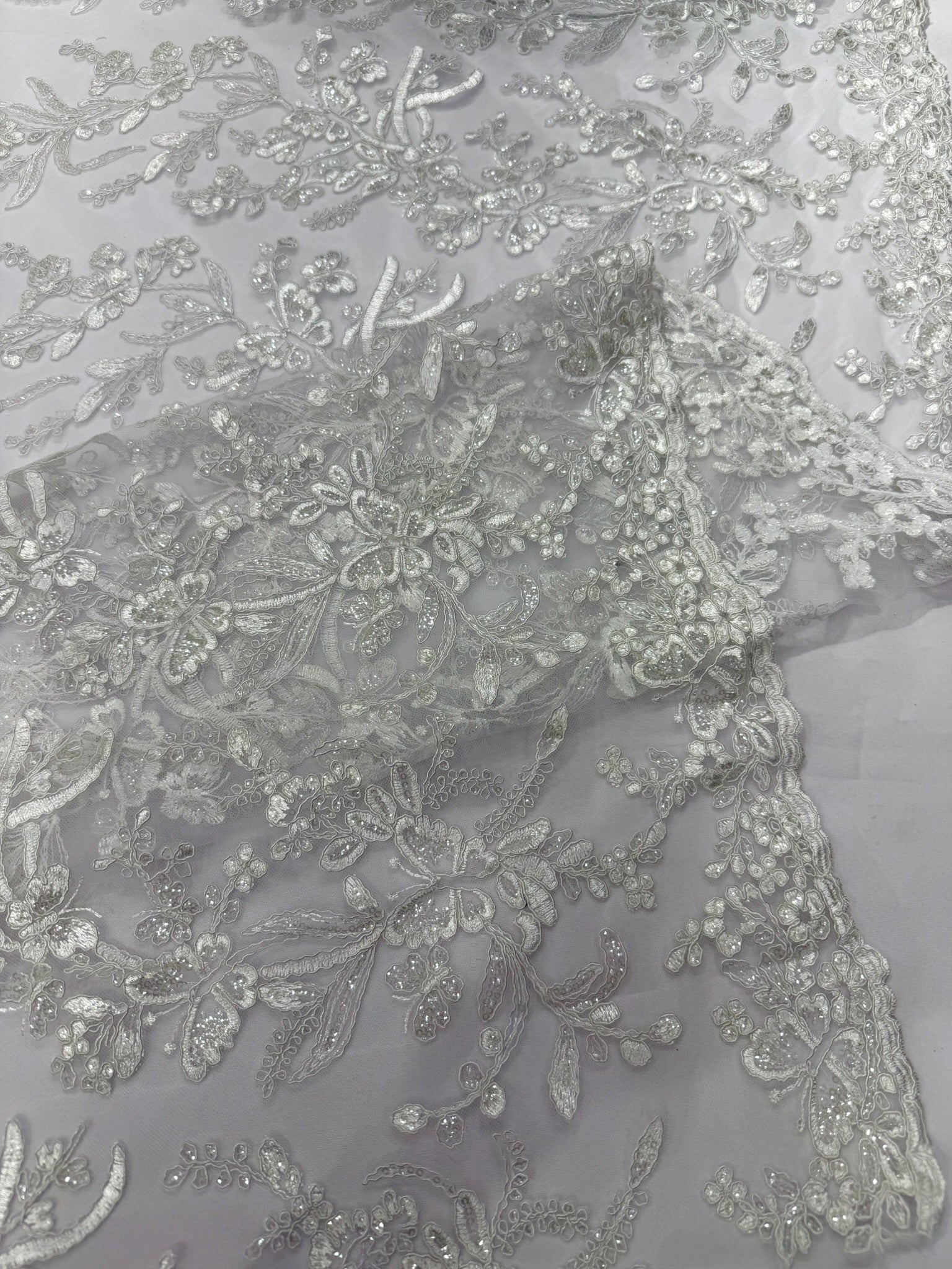 Corded Lace with Butterfly Embroidery and Sequin on Mesh 54" Wide | VIP Textile Inc.
