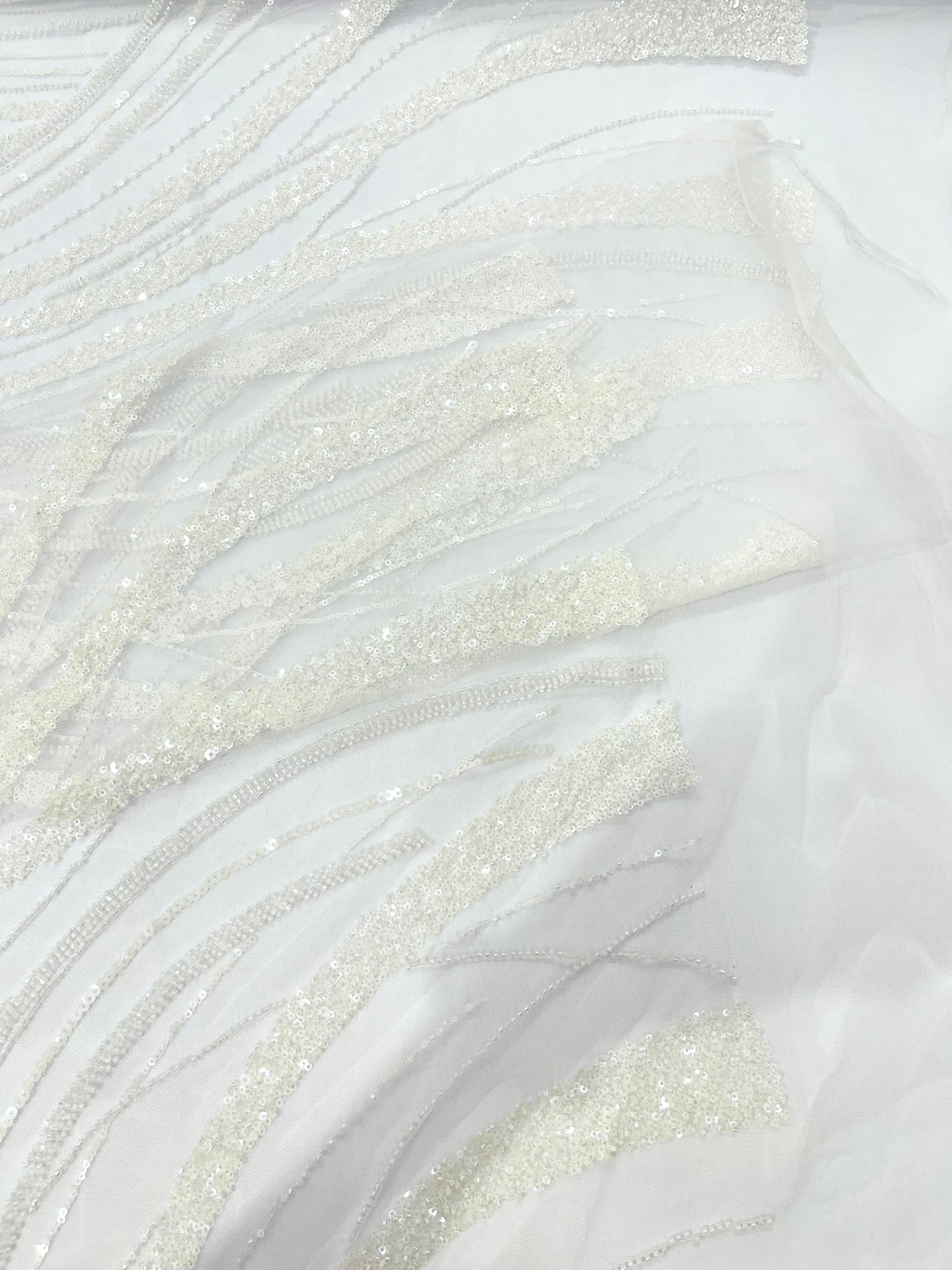 Luxury Feather Damask Beaded Lace Fabric| Prom| Wedding| By The Yard.