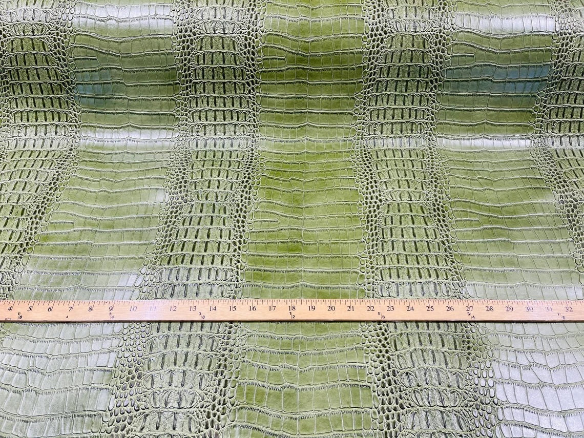 Faux Crocodile Skin Vinyl Fabric - Kiwi Green - High Quality Vinyl Crocodile Animal Print Fabric By Yard