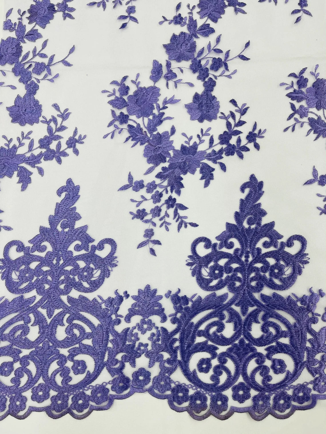 Damask Design Lace Fabric - Lavender - Embroidered Damask Fancy Beautiful Design Lace Fabric By Yard