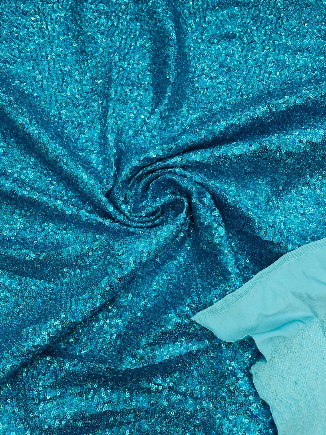 Mini Glitz Sequins on Milliskin - Light Turquoise - 4 Way Stretch Milliskin Stretch Spandex Fabric by Yard