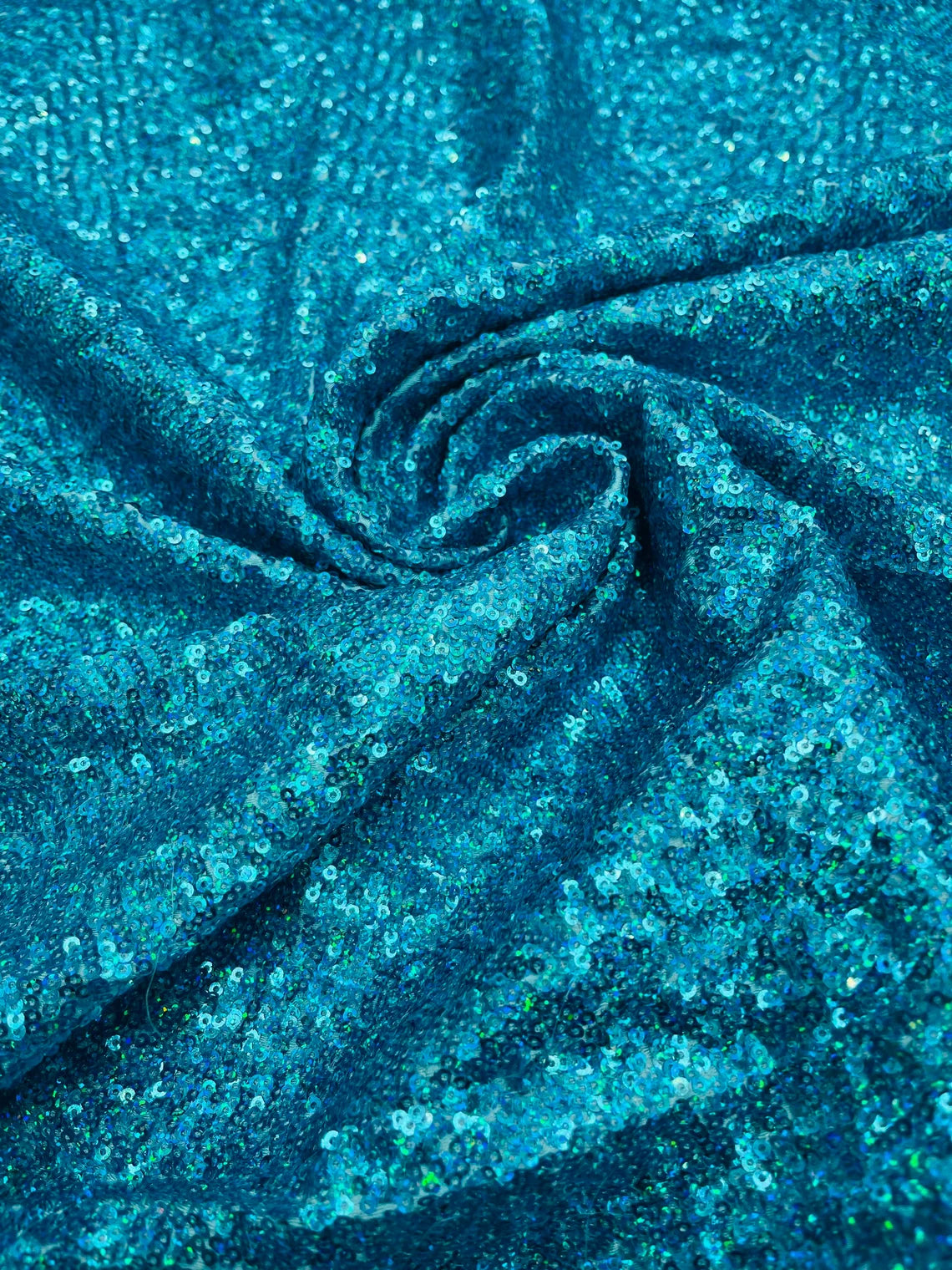 Mini Glitz Sequins on Milliskin - Light Turquoise - 4 Way Stretch Milliskin Stretch Spandex Fabric by Yard