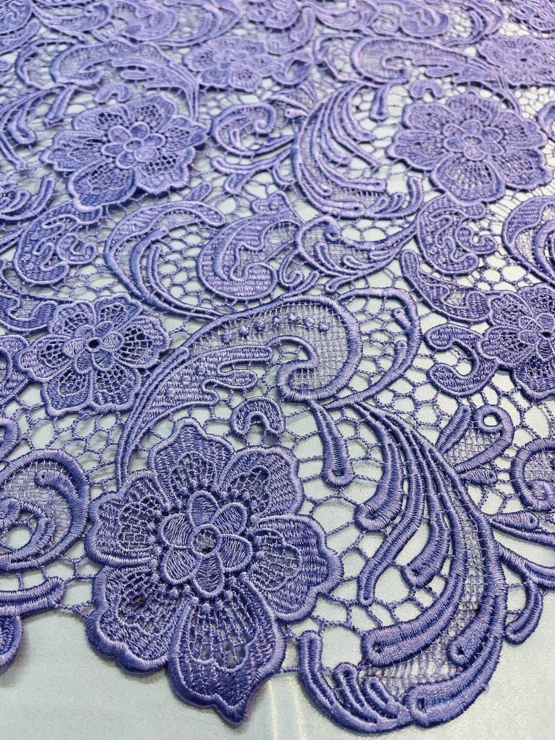 Floral Design Guipure Fabric - Lilac - Floral Lace Guipure Wedding Bridal Dress Fabrics by the Yard