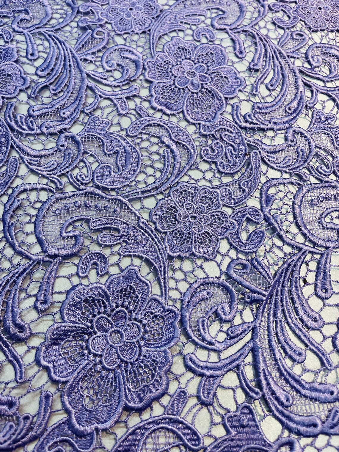 Floral Design Guipure Fabric - Lilac - Floral Lace Guipure Wedding Bridal Dress Fabrics by the Yard