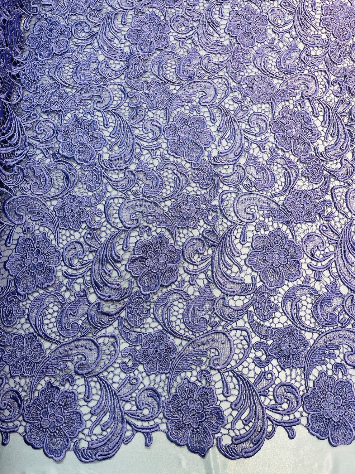 Floral Design Guipure Fabric - Lilac - Floral Lace Guipure Wedding Bridal Dress Fabrics by the Yard