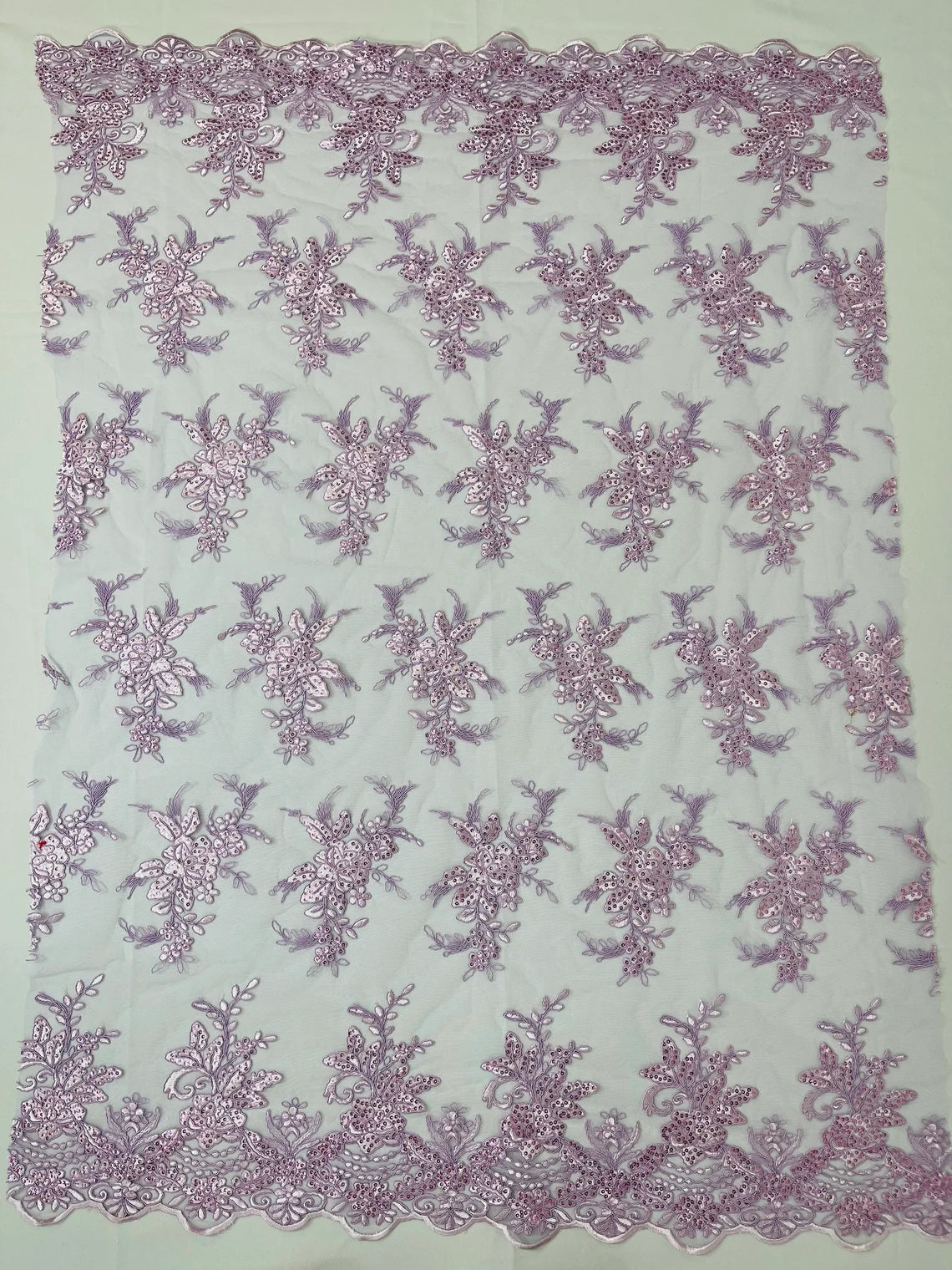 Flower Lace Sequins Fabric - Lilac - Floral Pattern Sequins Embroidered Fabric By Yard