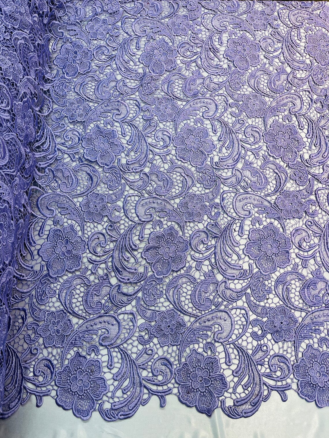 Floral Design Guipure Fabric - Lilac - Floral Lace Guipure Wedding Bridal Dress Fabrics by the Yard