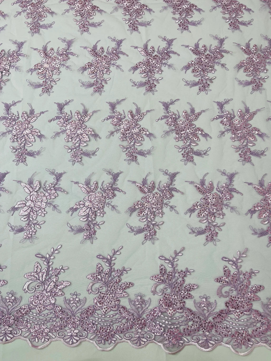 Flower Lace Sequins Fabric - Lilac - Floral Pattern Sequins Embroidered Fabric By Yard