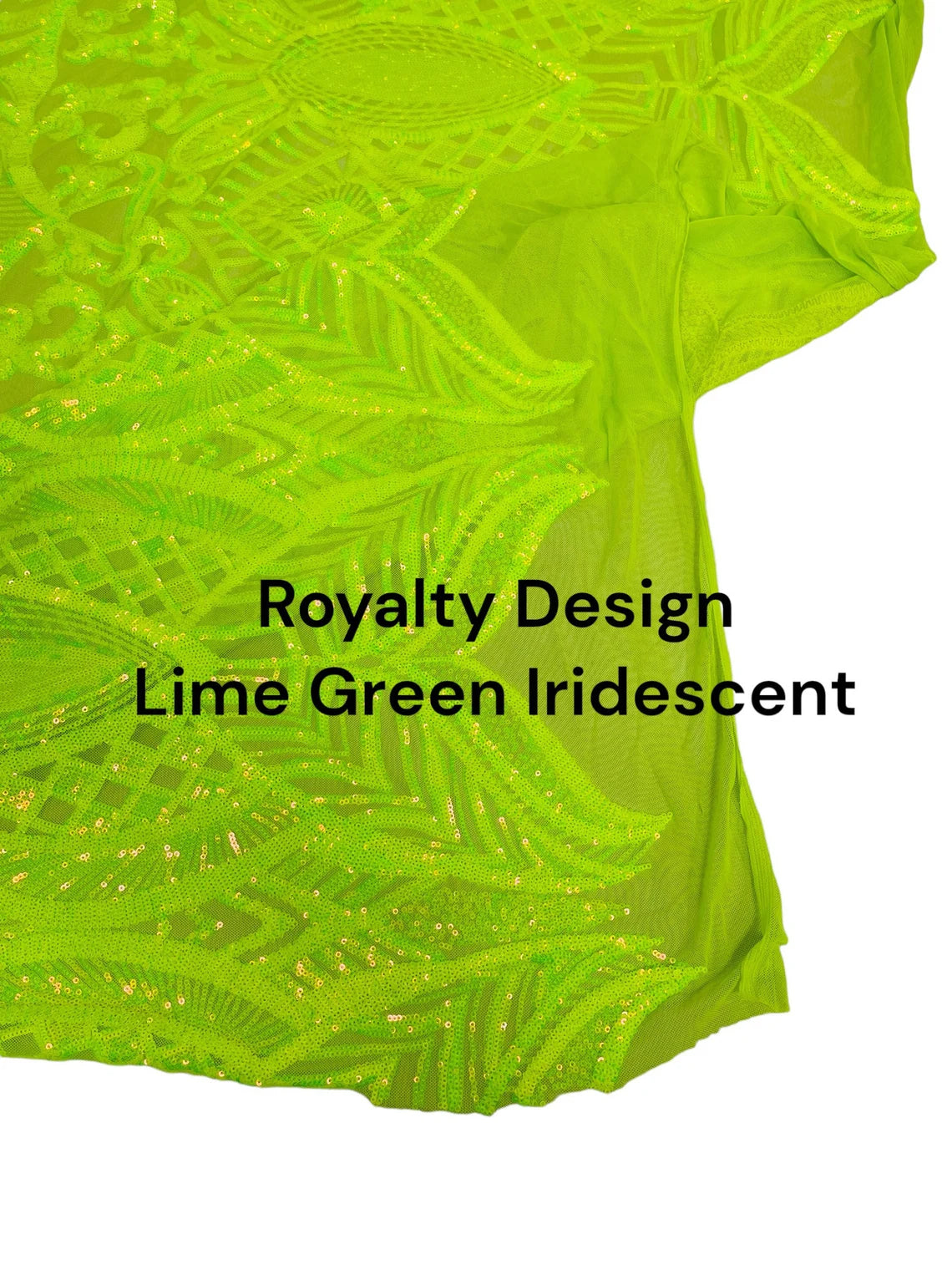 Royalty Damask Sequins Fabric - Lime Green - Fancy Royal Lace Design 4 Way Stretch Sequins By Yard