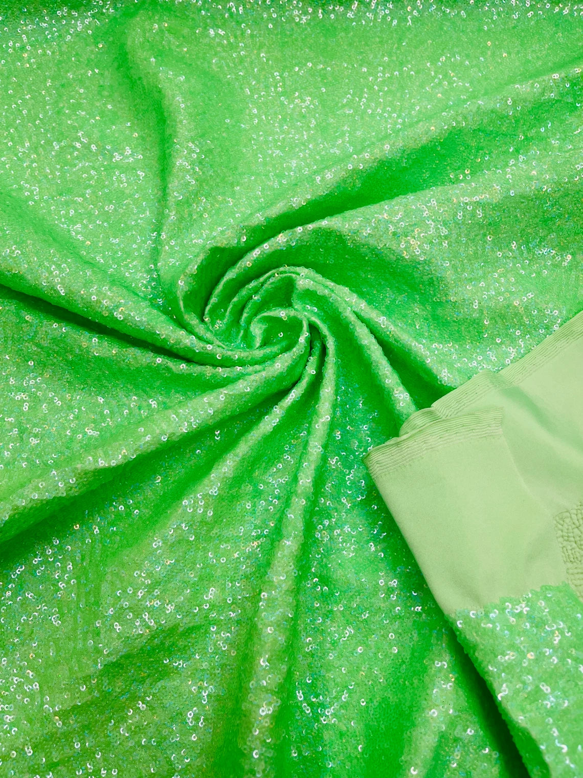 Mini Glitz Sequins on Milliskin - Lime Green Holographic - 4 Way Stretch Milliskin Stretch Spandex Fabric by Yard