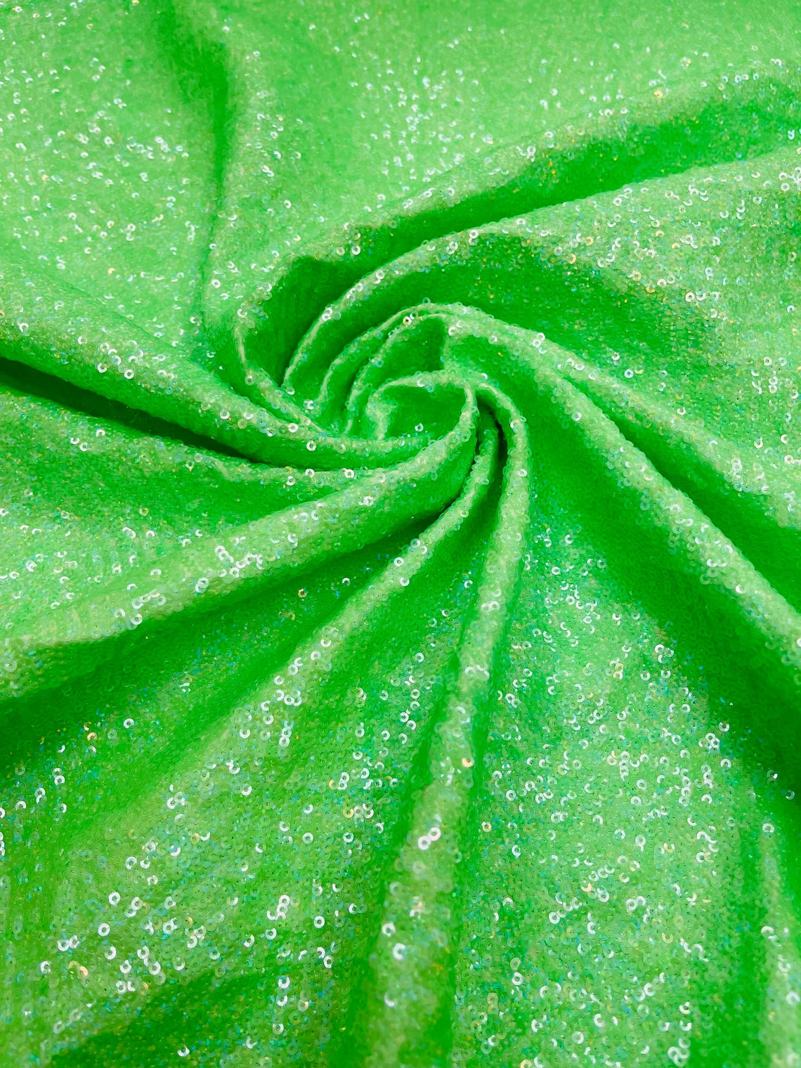 Mini Glitz Sequins on Milliskin - Lime Green Holographic - 4 Way Stretch Milliskin Stretch Spandex Fabric by Yard