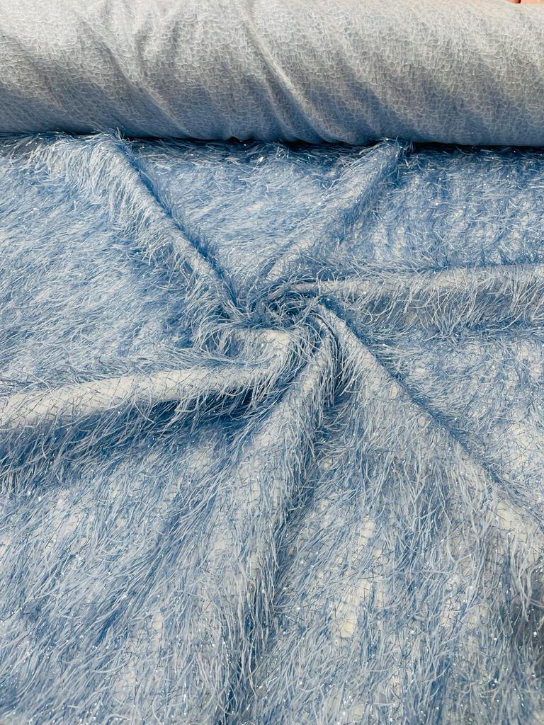 Eyelash Fringe Metallic Fabric - Light Blue - Hanging Fringe Metallic Decorative Crafts Dress Fabric By Yard