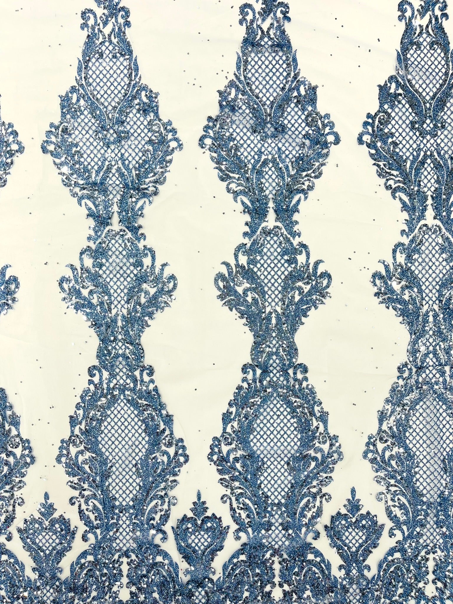 Glitter Tower Damask Design Fabric| 58” Wide| Quinsiañera Dresses.