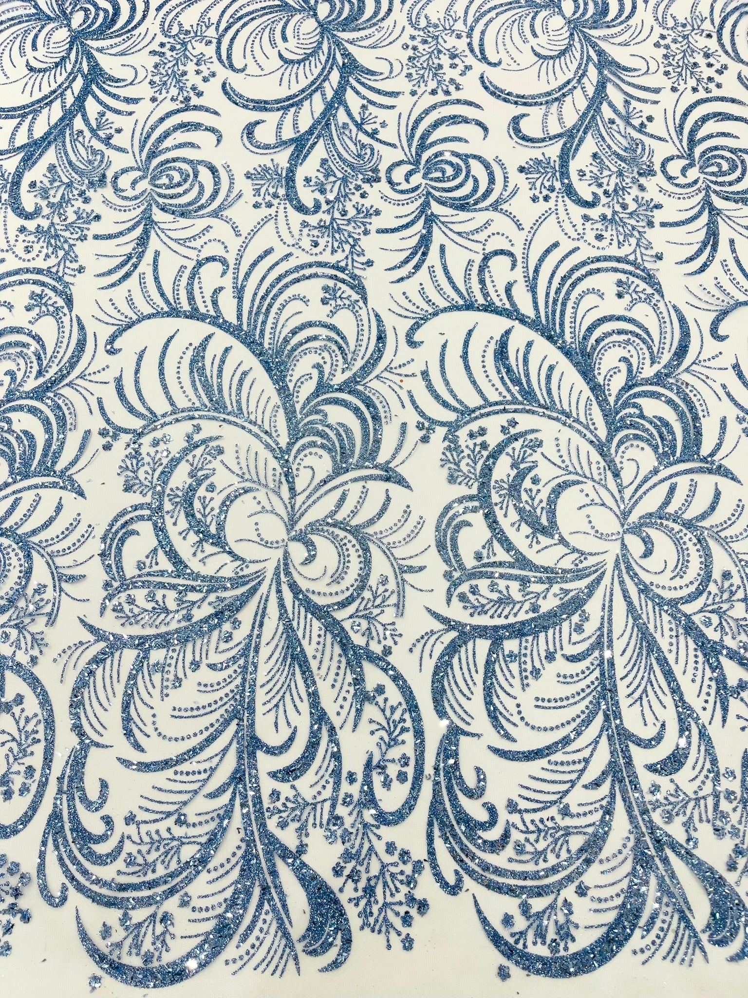 Palm Glitter Vine Design On A Mesh Lace Fabric 58"' Wide Prom.