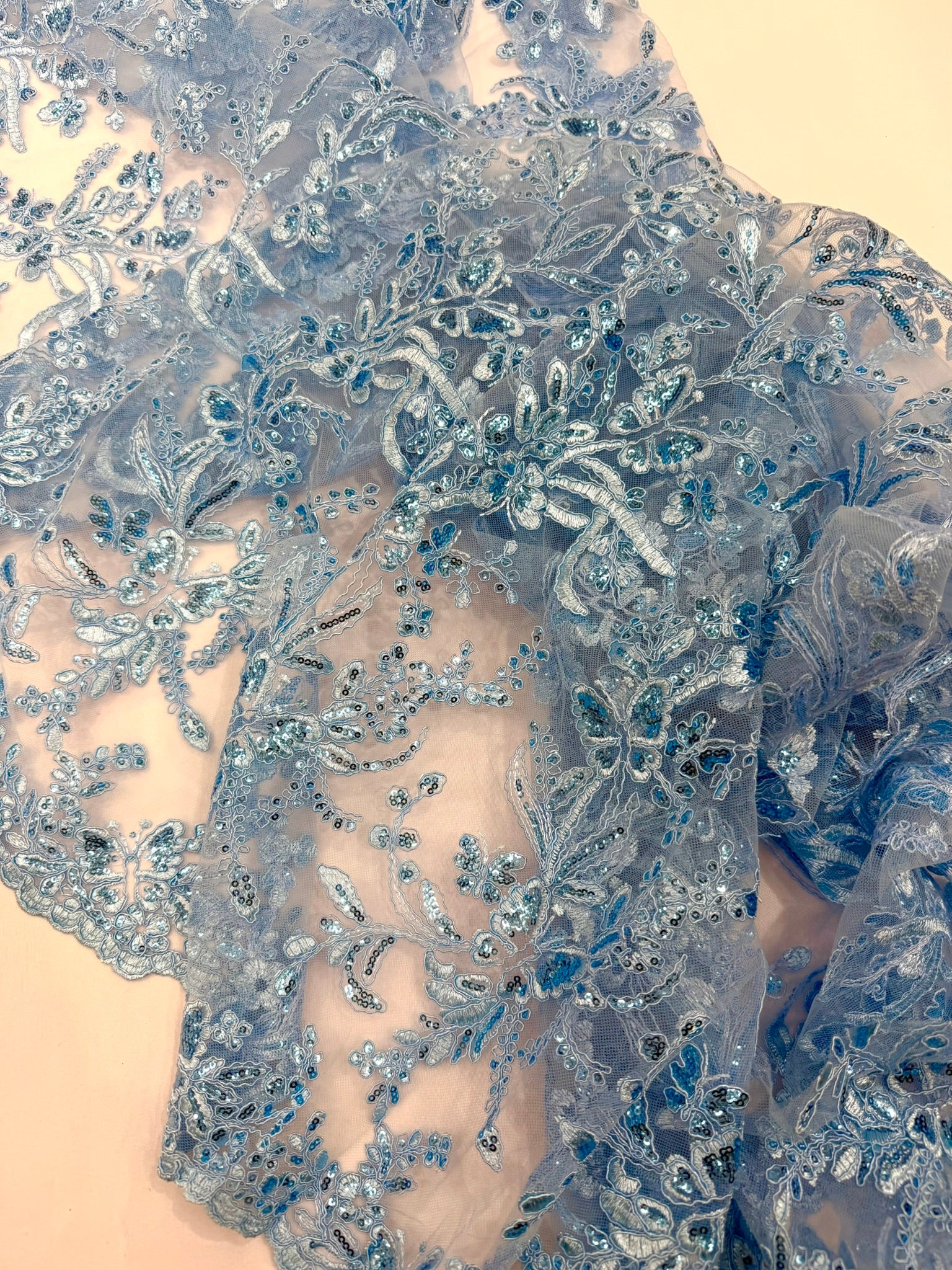 Corded Lace with Butterfly Embroidery and Sequin on Mesh 54" Wide | VIP Textile Inc.