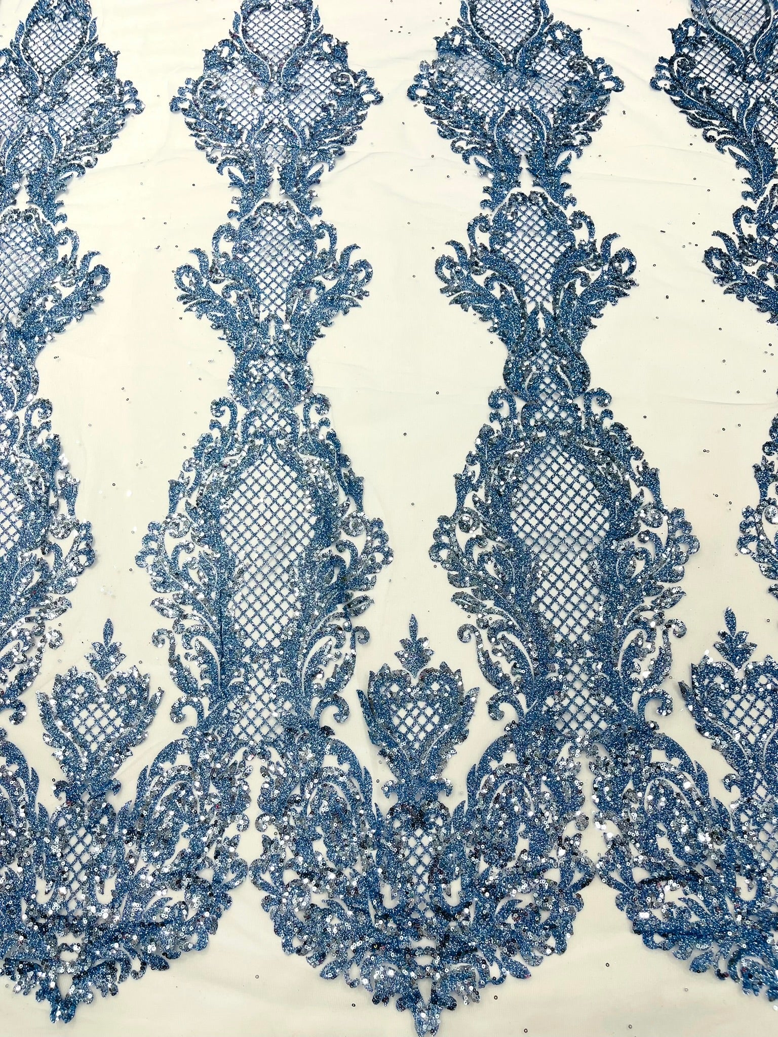 Glitter Tower Damask Design Fabric| 58” Wide| Quinsiañera Dresses.