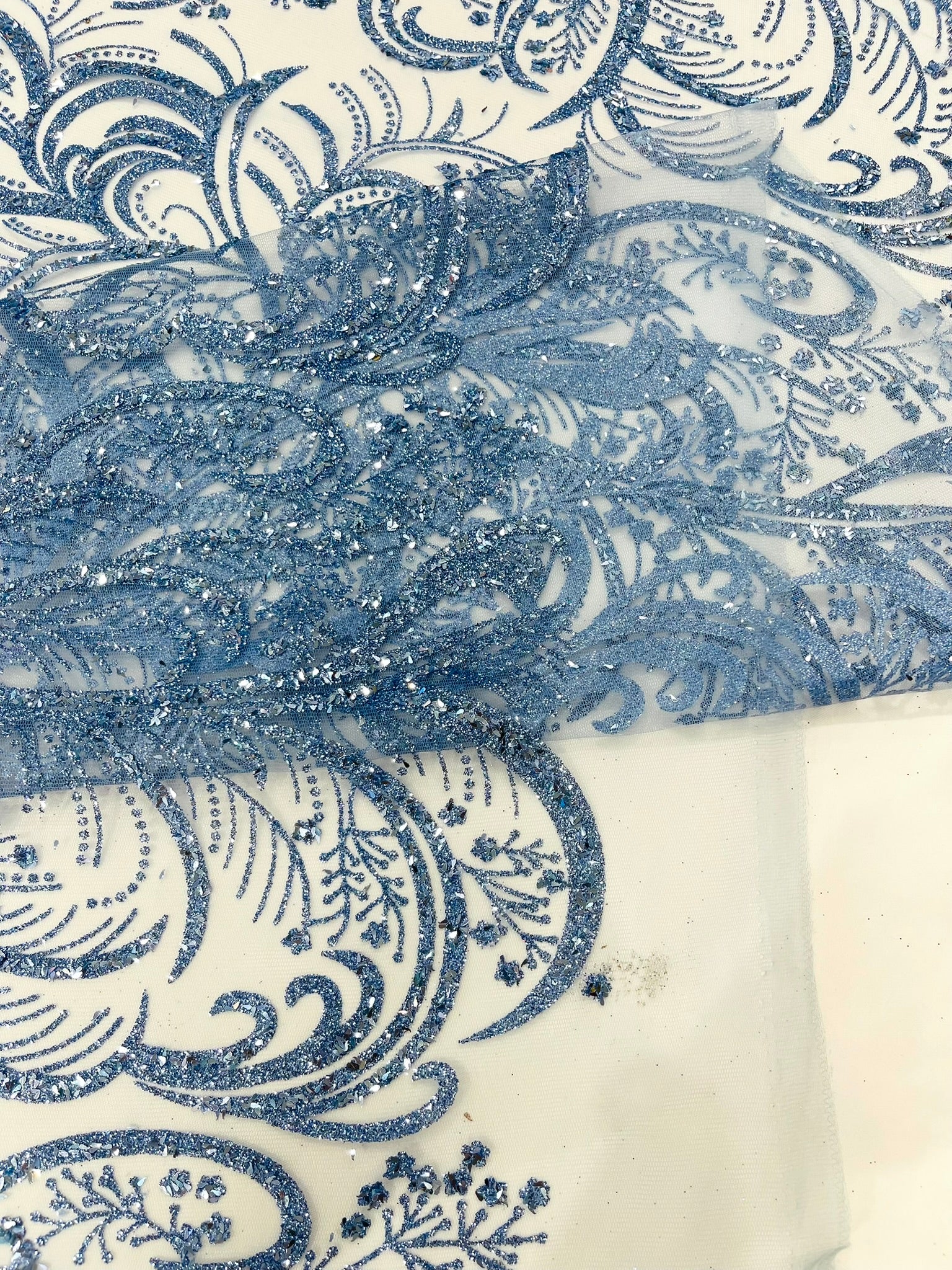 Palm Glitter Vine Design On A Mesh Lace Fabric 58"' Wide Prom.