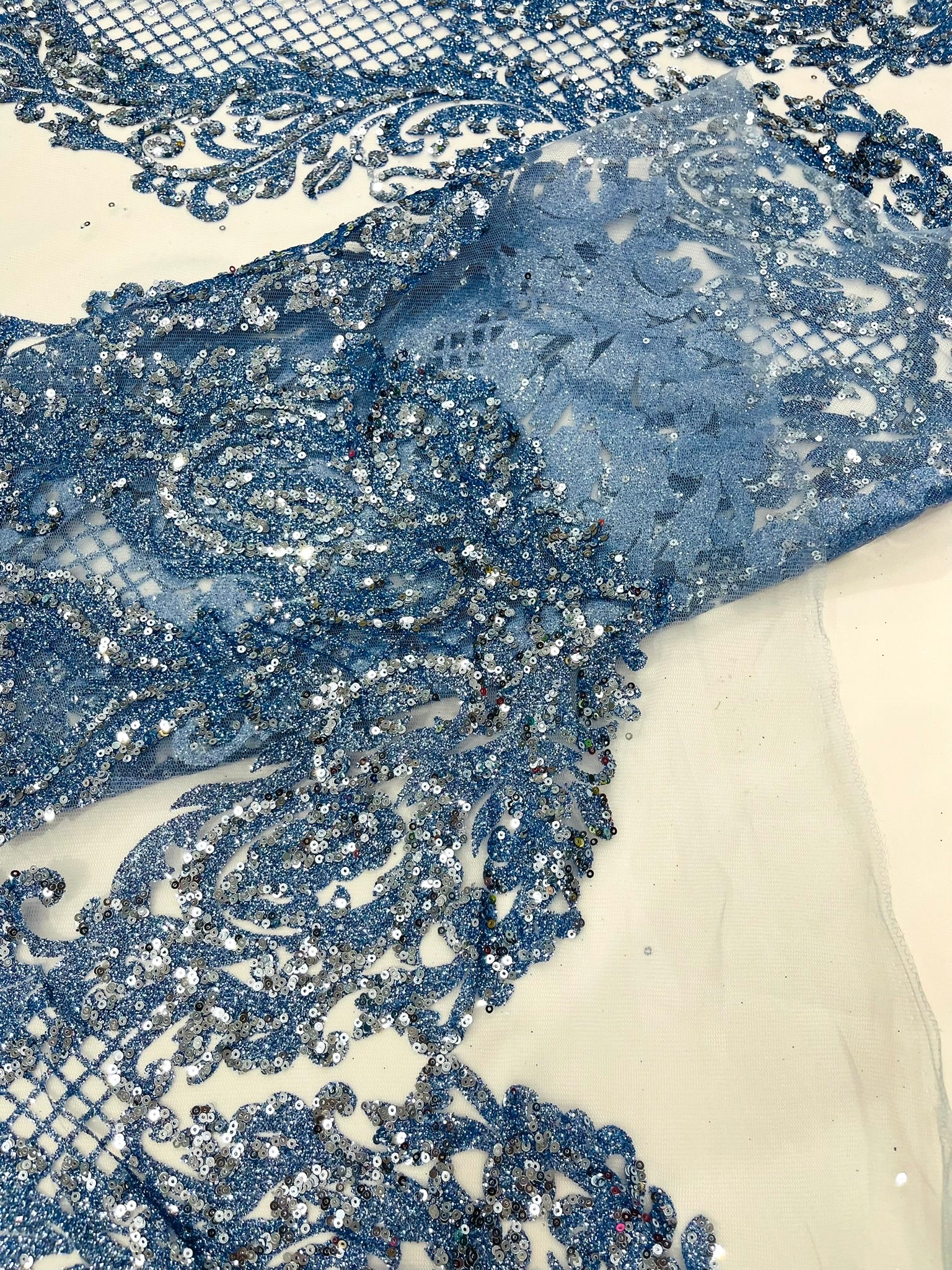 Glitter Tower Damask Design Fabric| 58” Wide| Quinsiañera Dresses.