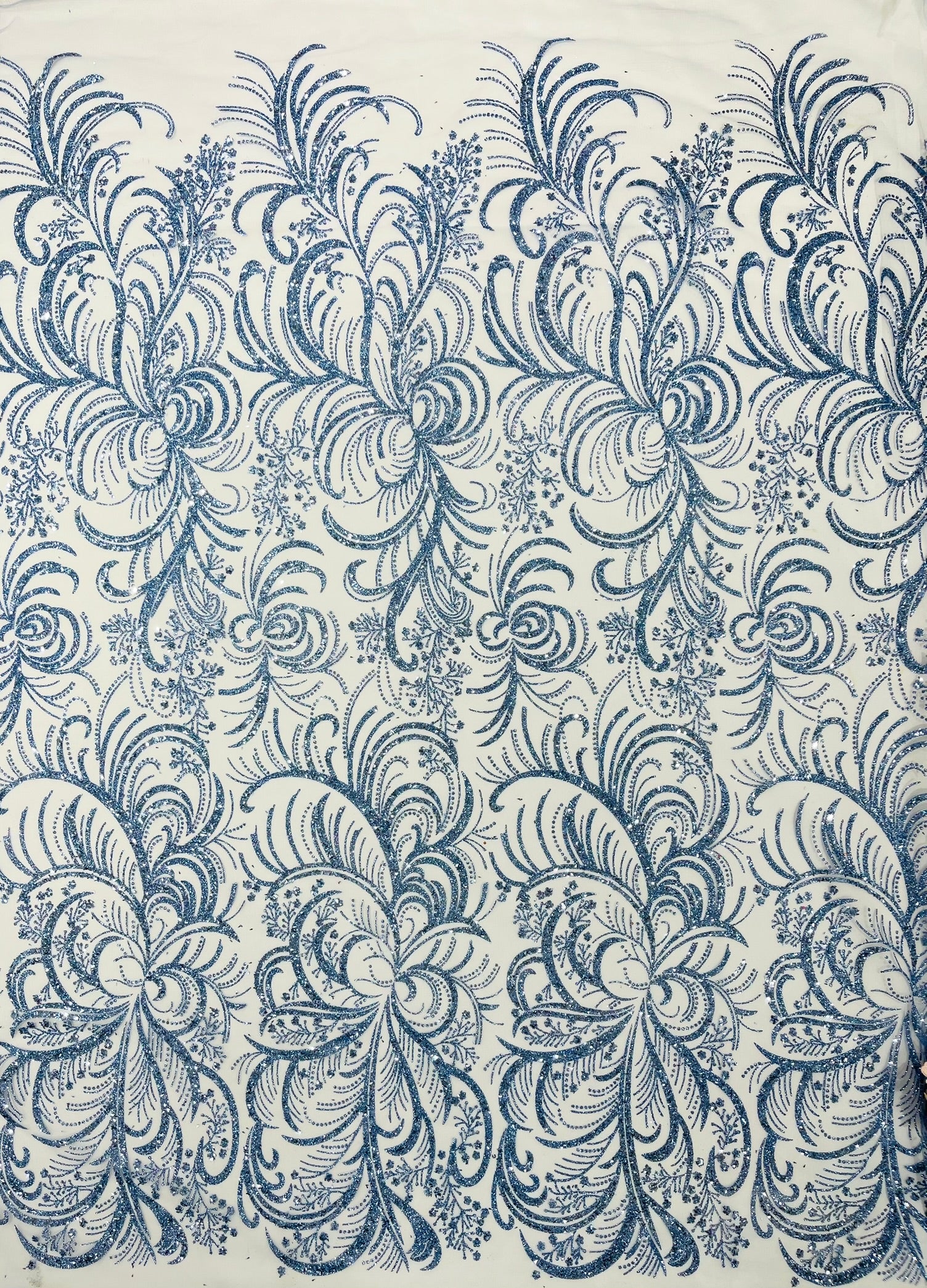 Palm Glitter Vine Design On A Mesh Lace Fabric 58"' Wide Prom.