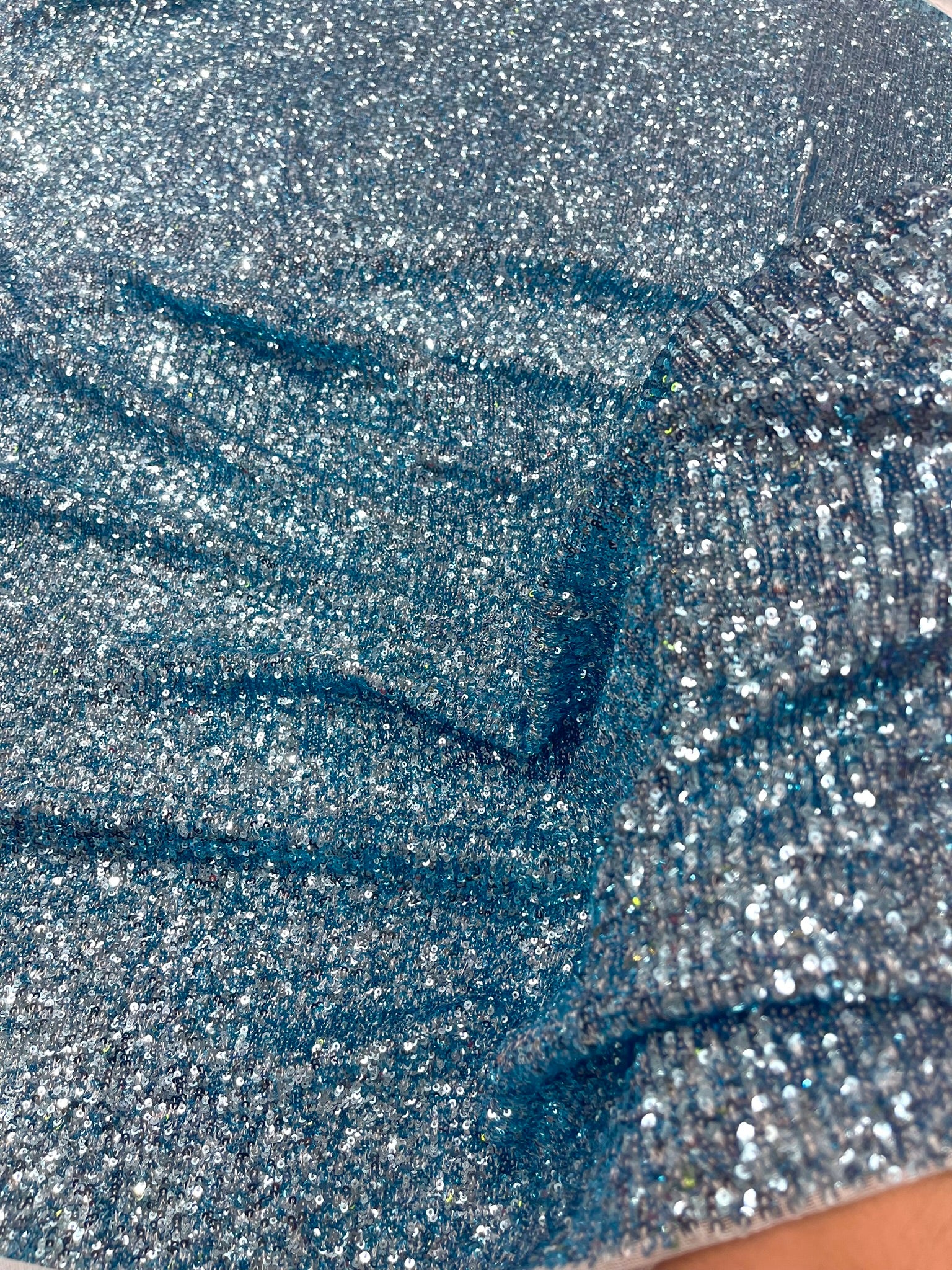 Chain shiny clear sequins design on a 4 way stretch mesh fabric -Sold by the yard.