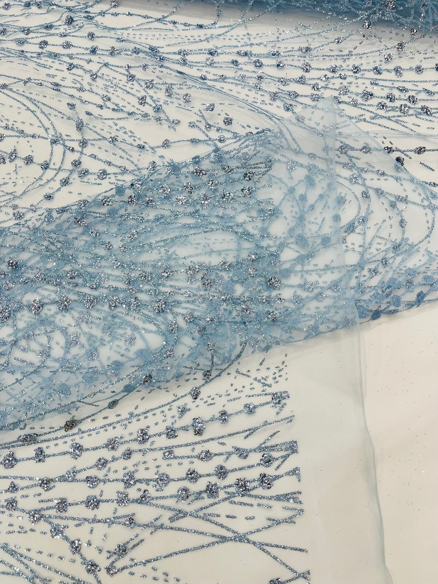 Glitter Galaxy Design On A Mesh Lace Fabric/Prom.